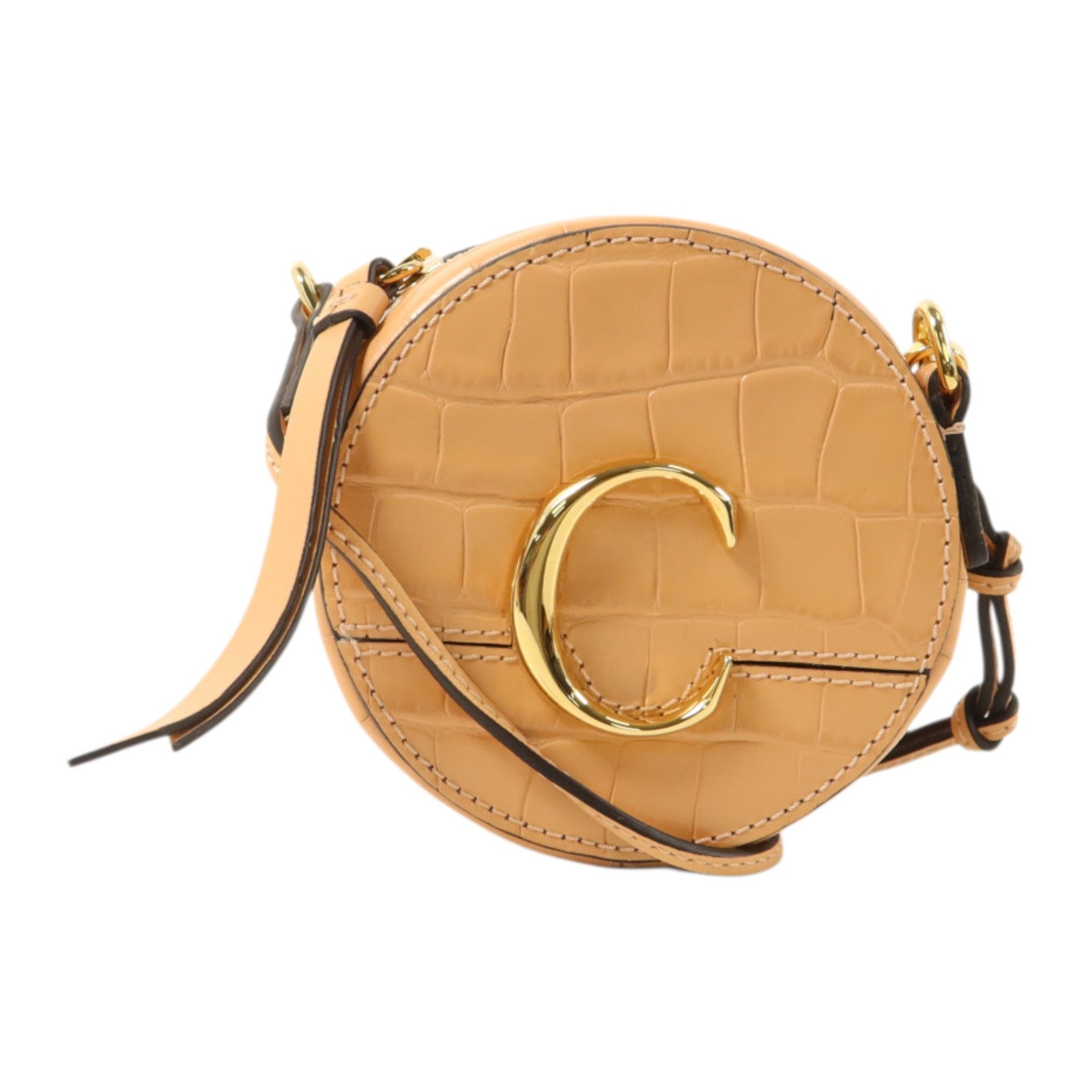 Chloe 壓紋牛皮皮革C Mini Round Bag金扣肩背袋