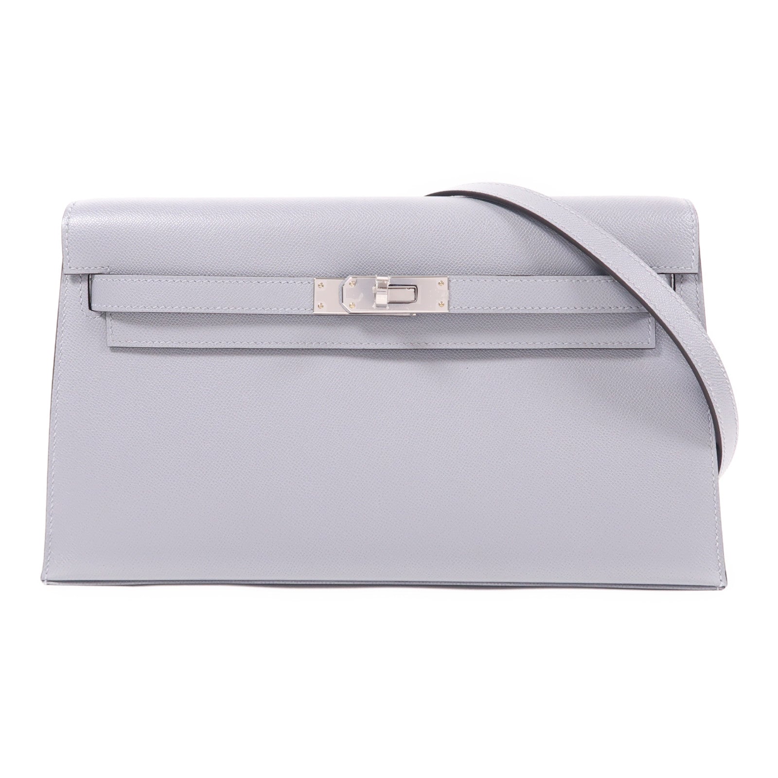 HERMES Madame皮革Kelly Elan銀扣肩背袋Gris Pantin