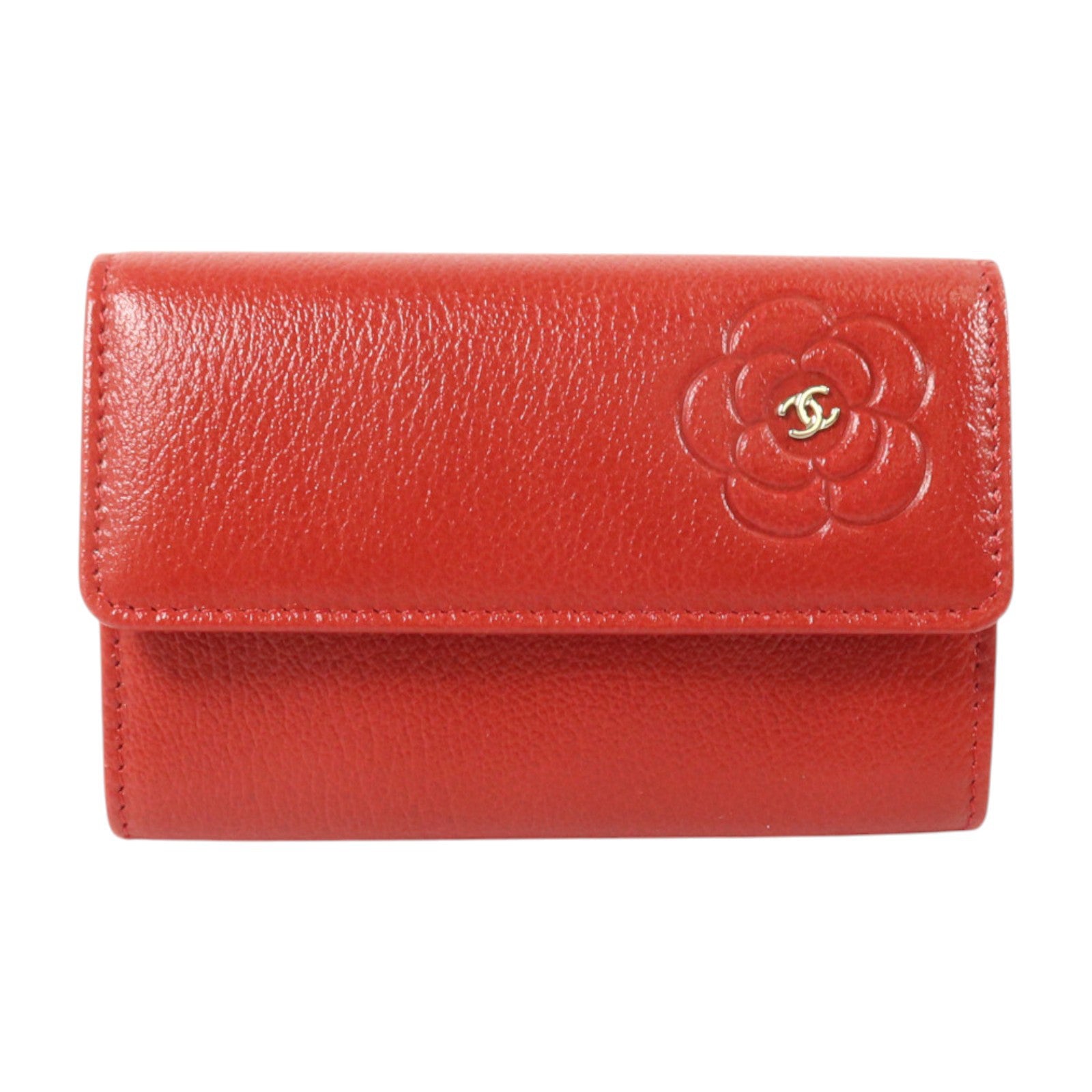 CHANEL 牛皮皮革Camellia銀扣卡片套