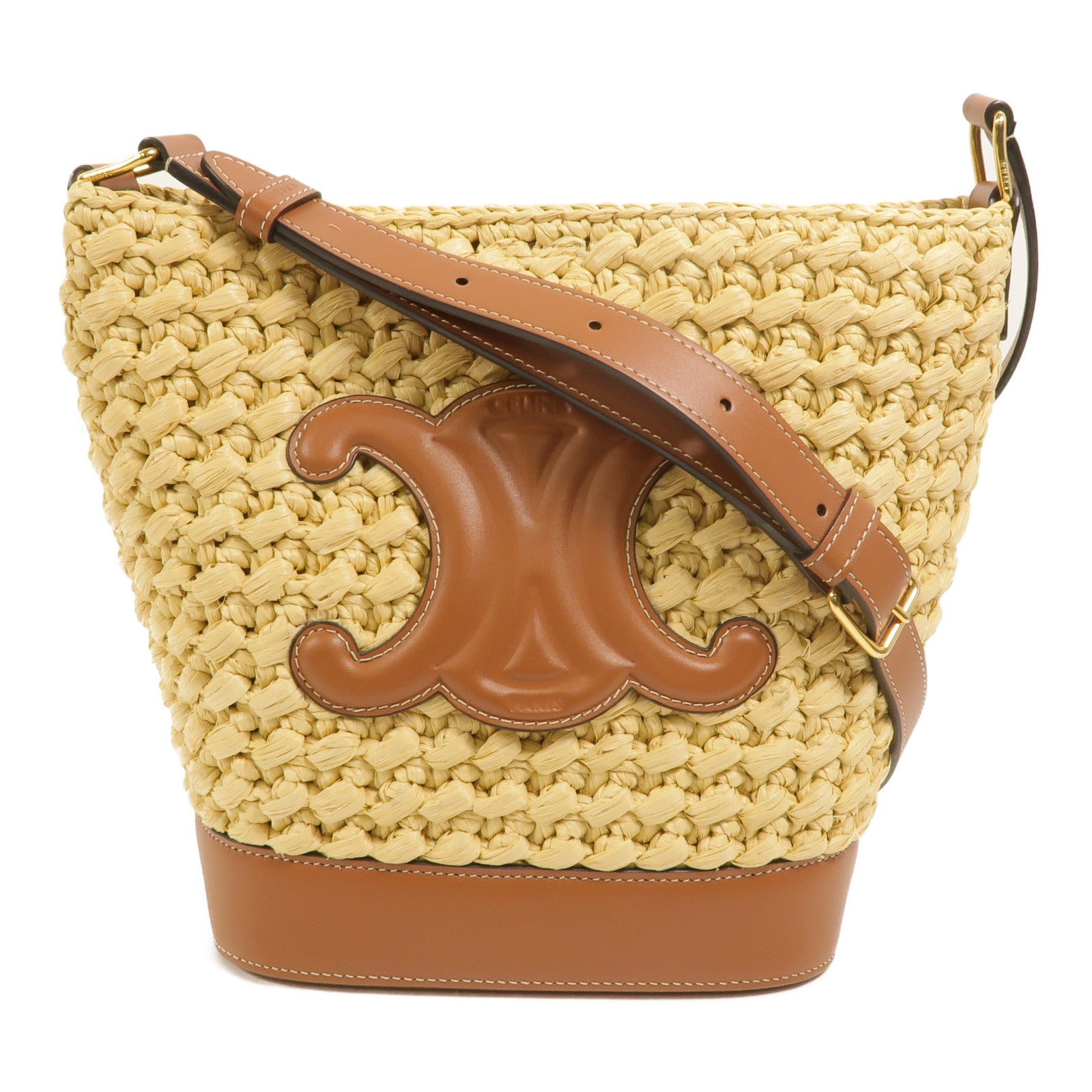CELINE Raffia/牛皮皮革Small Bucket Cuir Triomphe肩背袋