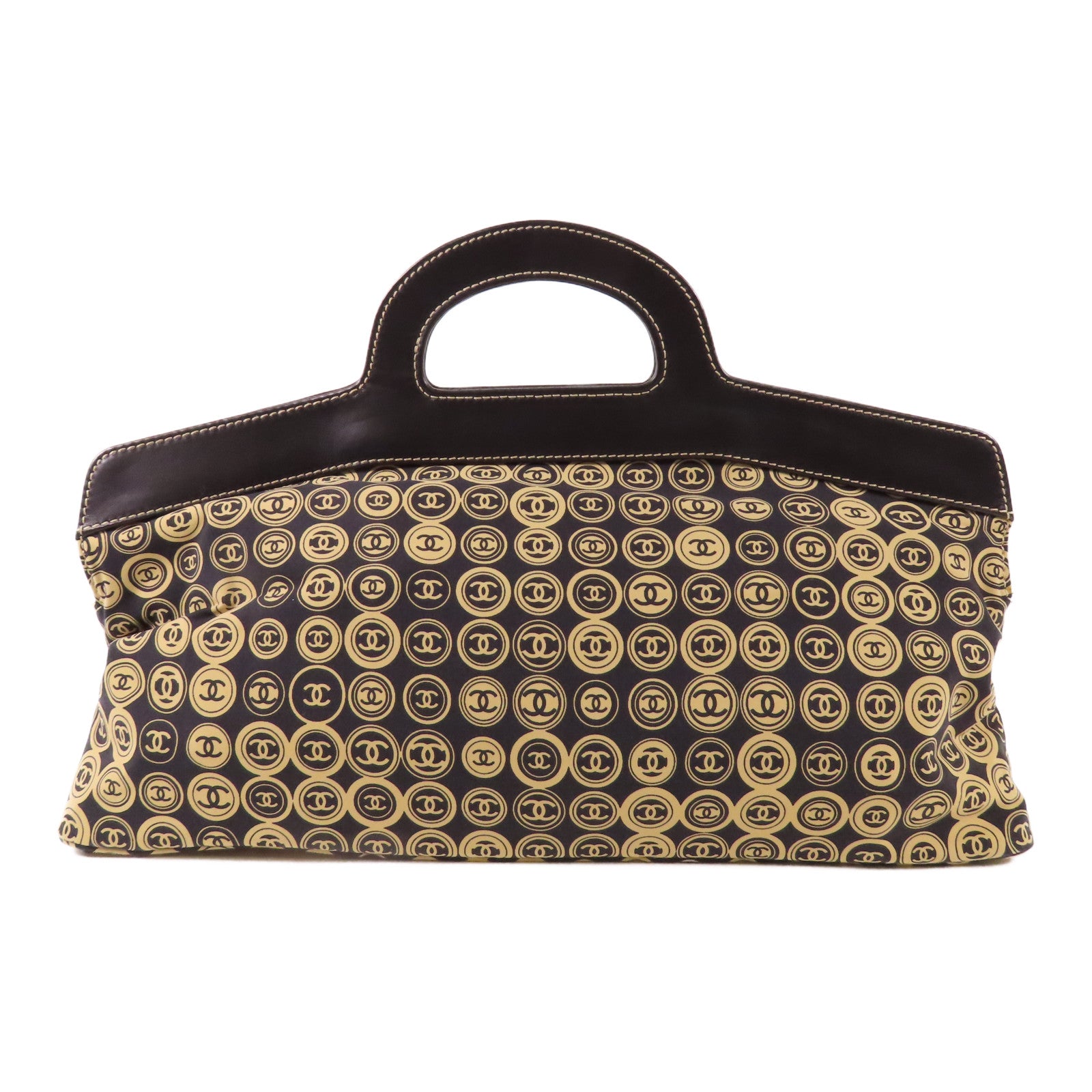 CHANEL 皮革/布料CC Logo Handbag金扣手挽袋