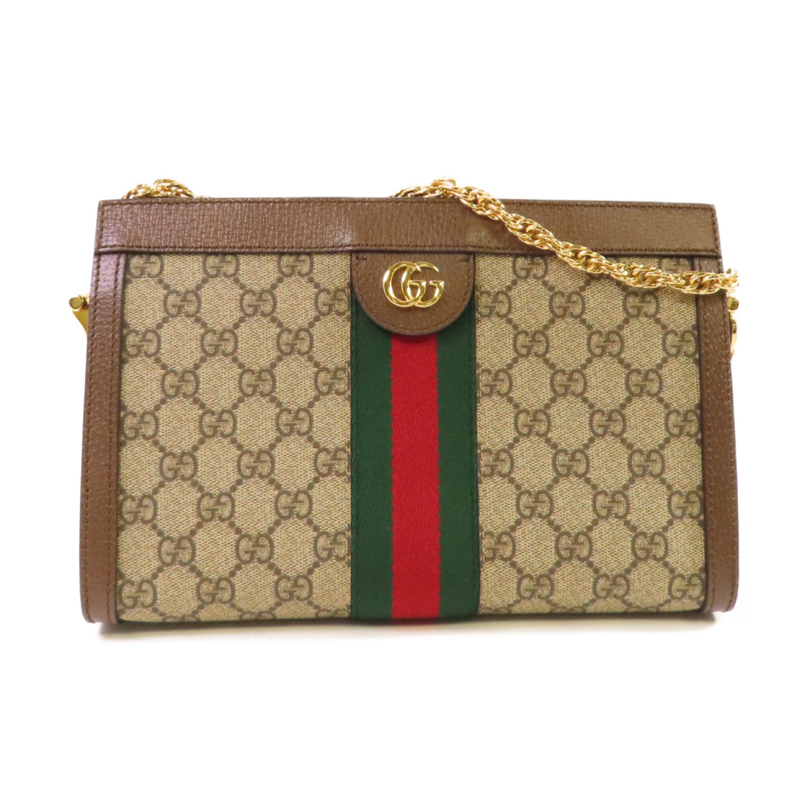 GUCCI 塗層帆布GG Supereme Shoulder Bag金扣肩背袋啡色