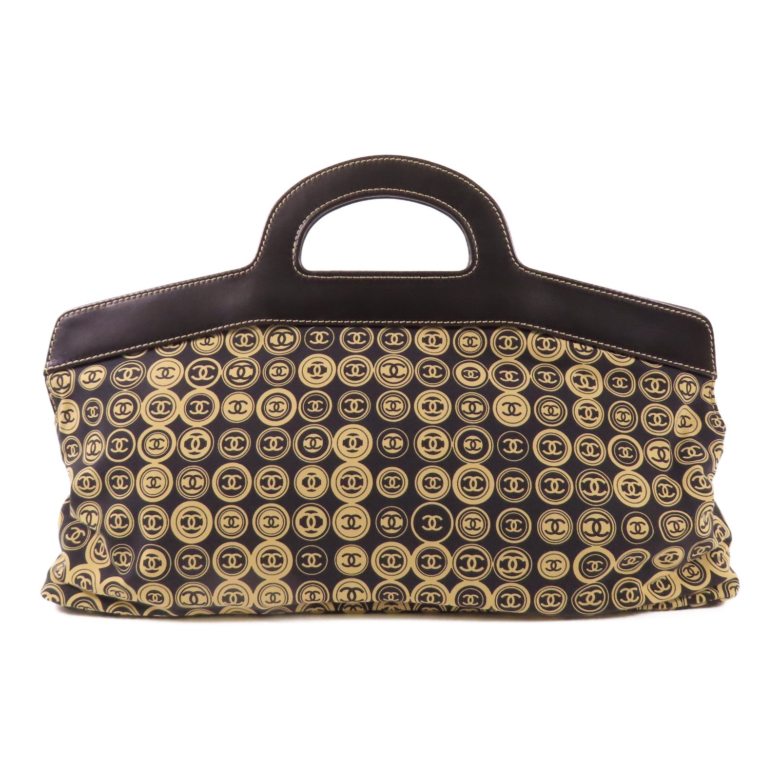 CHANEL 皮革/布料CC Logo Handbag金扣手挽袋