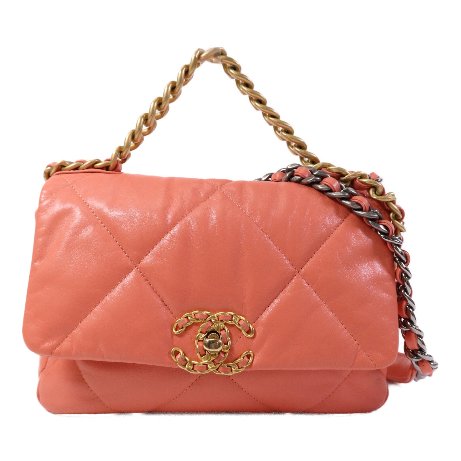 CHANEL 牛皮皮革C19 Small金扣手挽肩背兩用袋