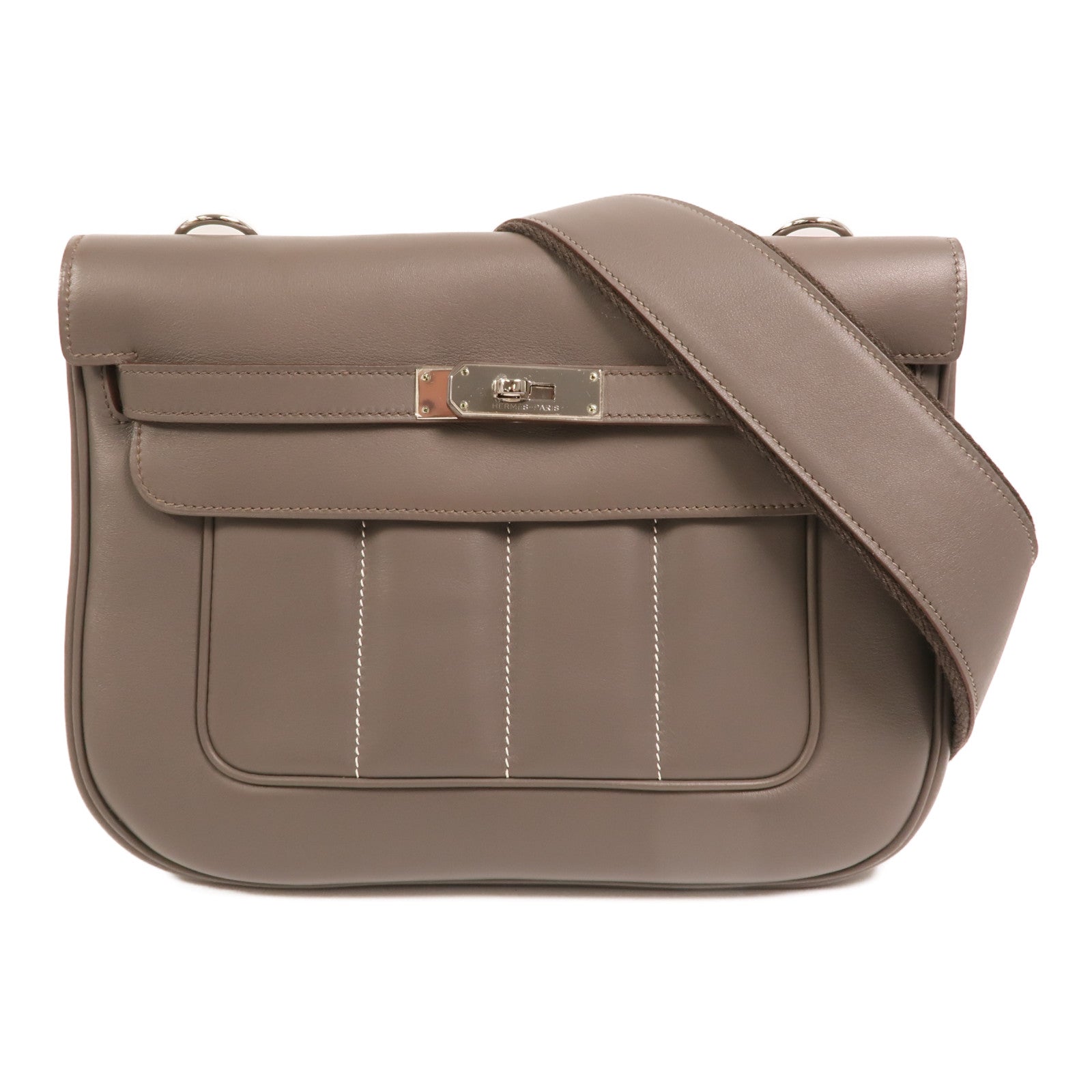 HERMES Swift皮革Berline 28銀扣肩背袋Etain