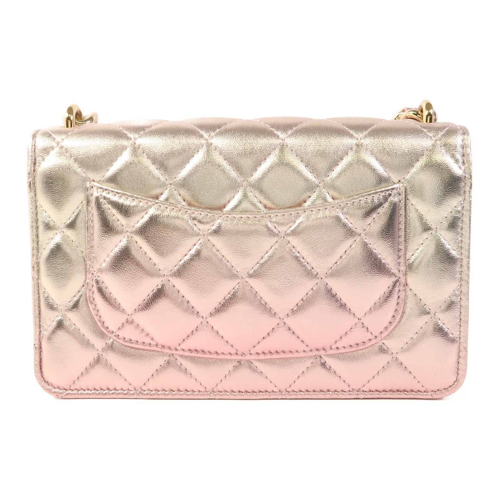 CHANEL CC GHW Wallet on Chain Shoulder Bag Lambskin Leather Metallic Golden Pink