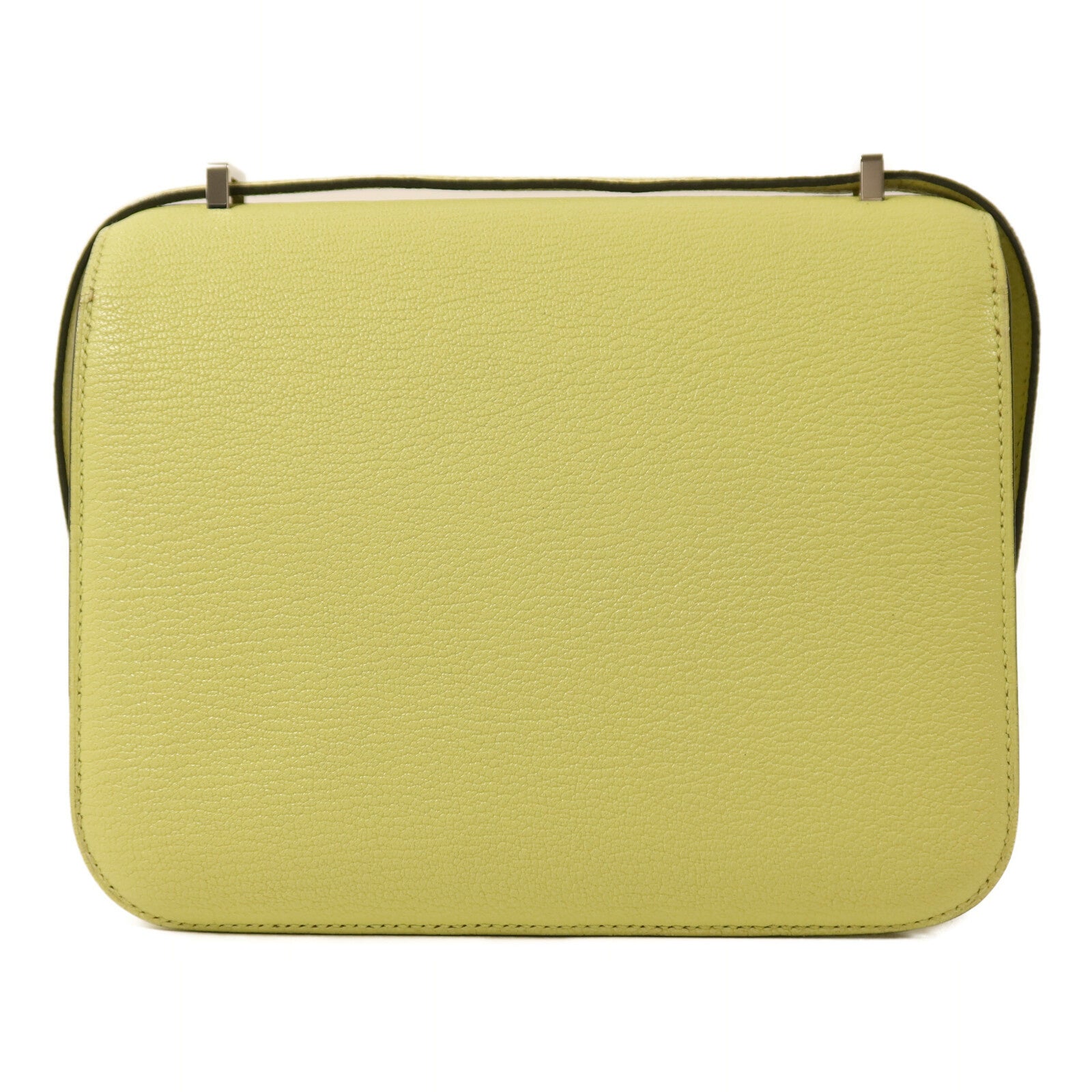 HERMES Chevre皮革Constance Mini銀扣肩背袋Jaune Bourgeon