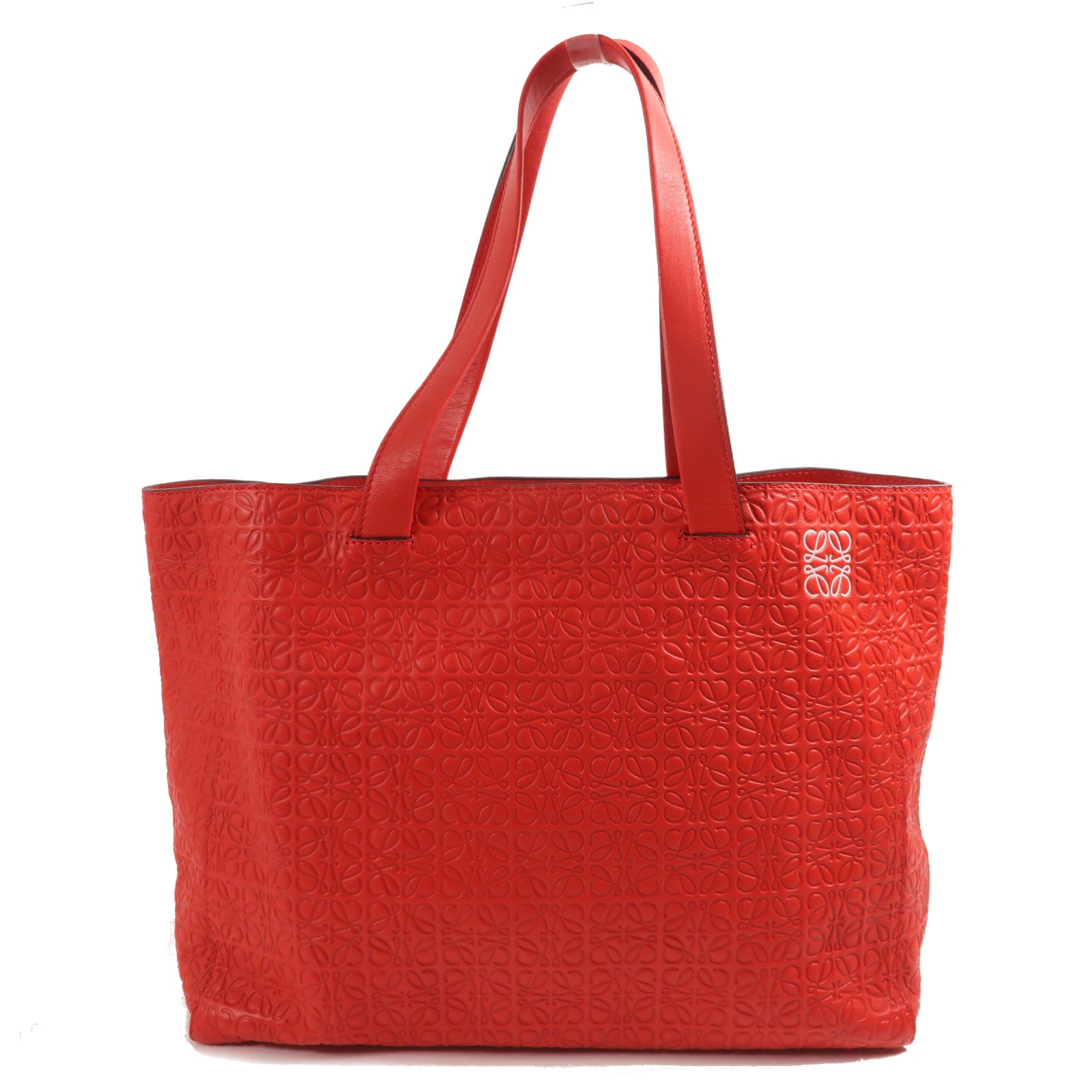LOEWE GHW T Shopper Tote Hand Bag Calfskin Leather Red