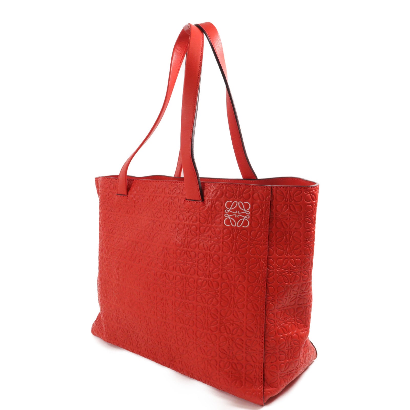 LOEWE GHW T Shopper Tote Hand Bag Calfskin Leather Red