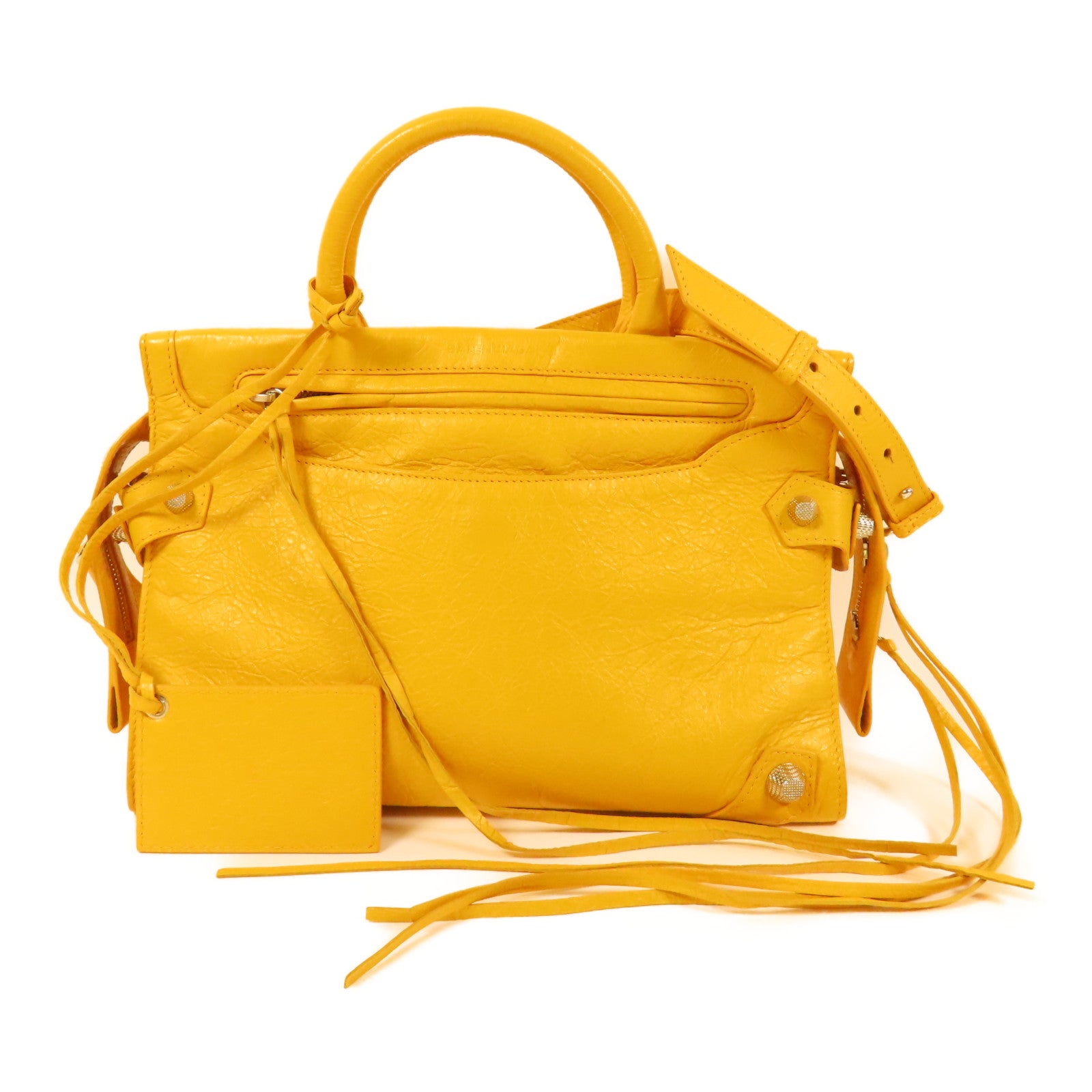 BALENCIAGA SHW Mute City 2Way Shoulder Hand Bag Calfskin Leather Yellow