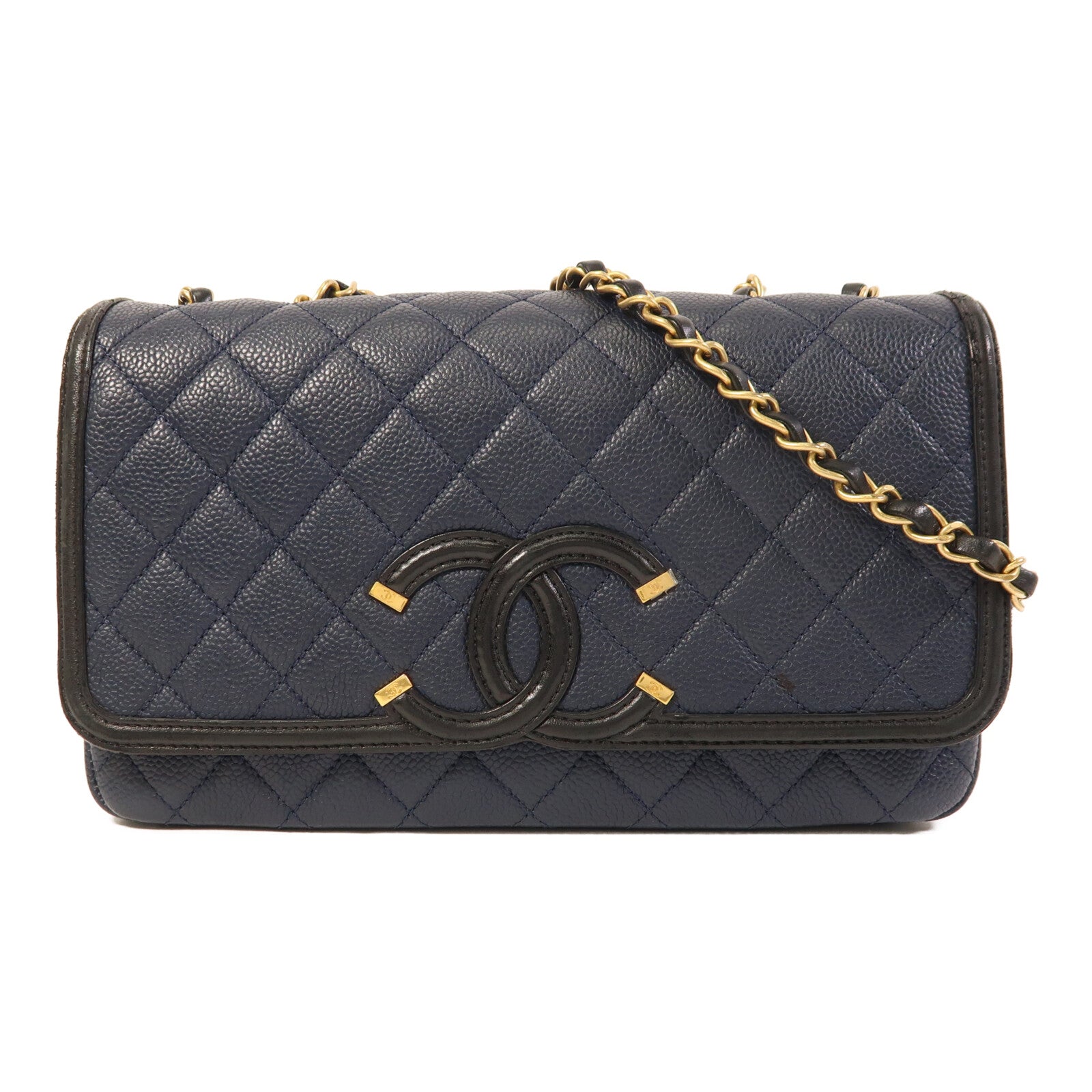 CHANEL 牛皮皮革Filigree Flap金扣鏈帶肩背袋