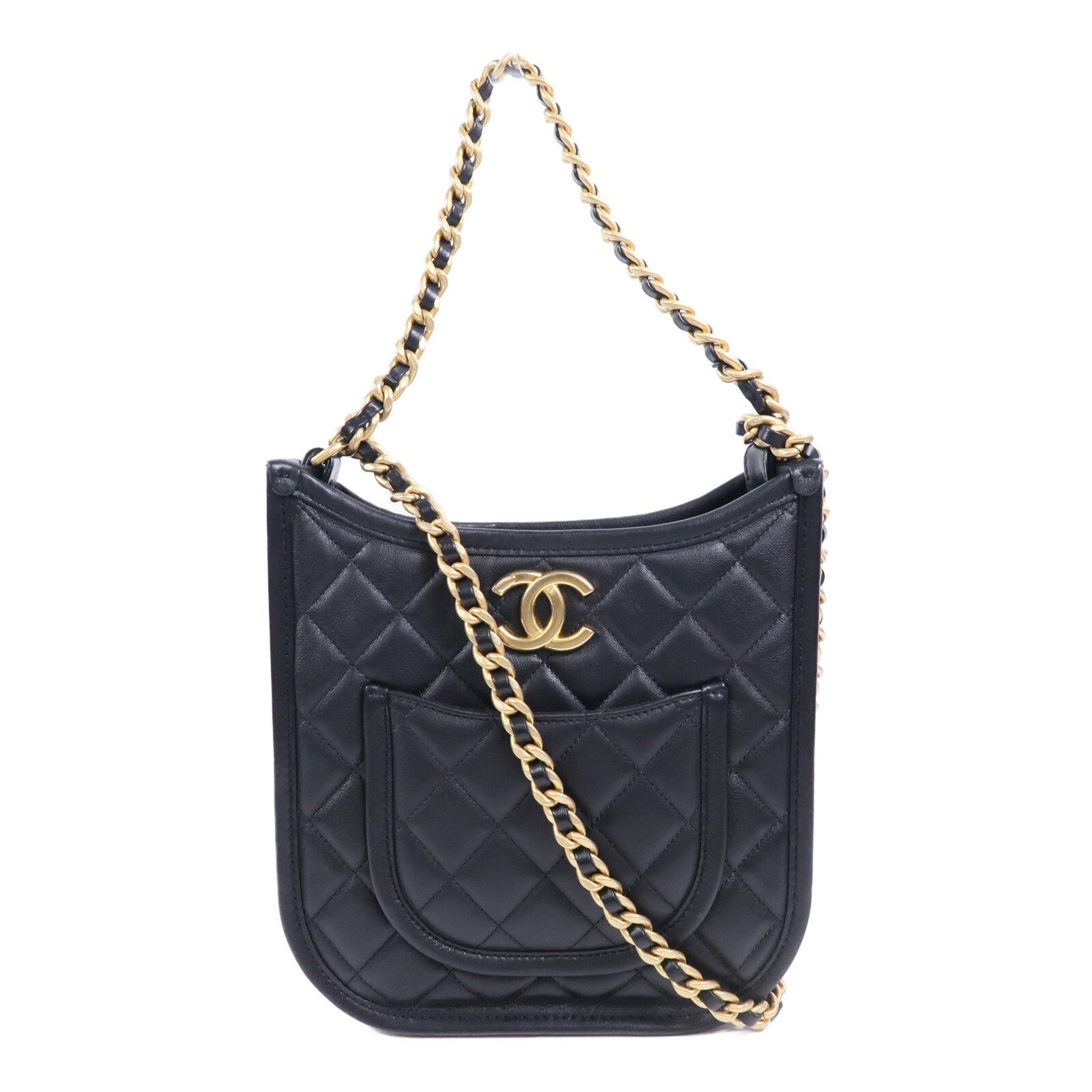 CHANEL 牛皮皮革24S Hobo鏈帶肩背袋