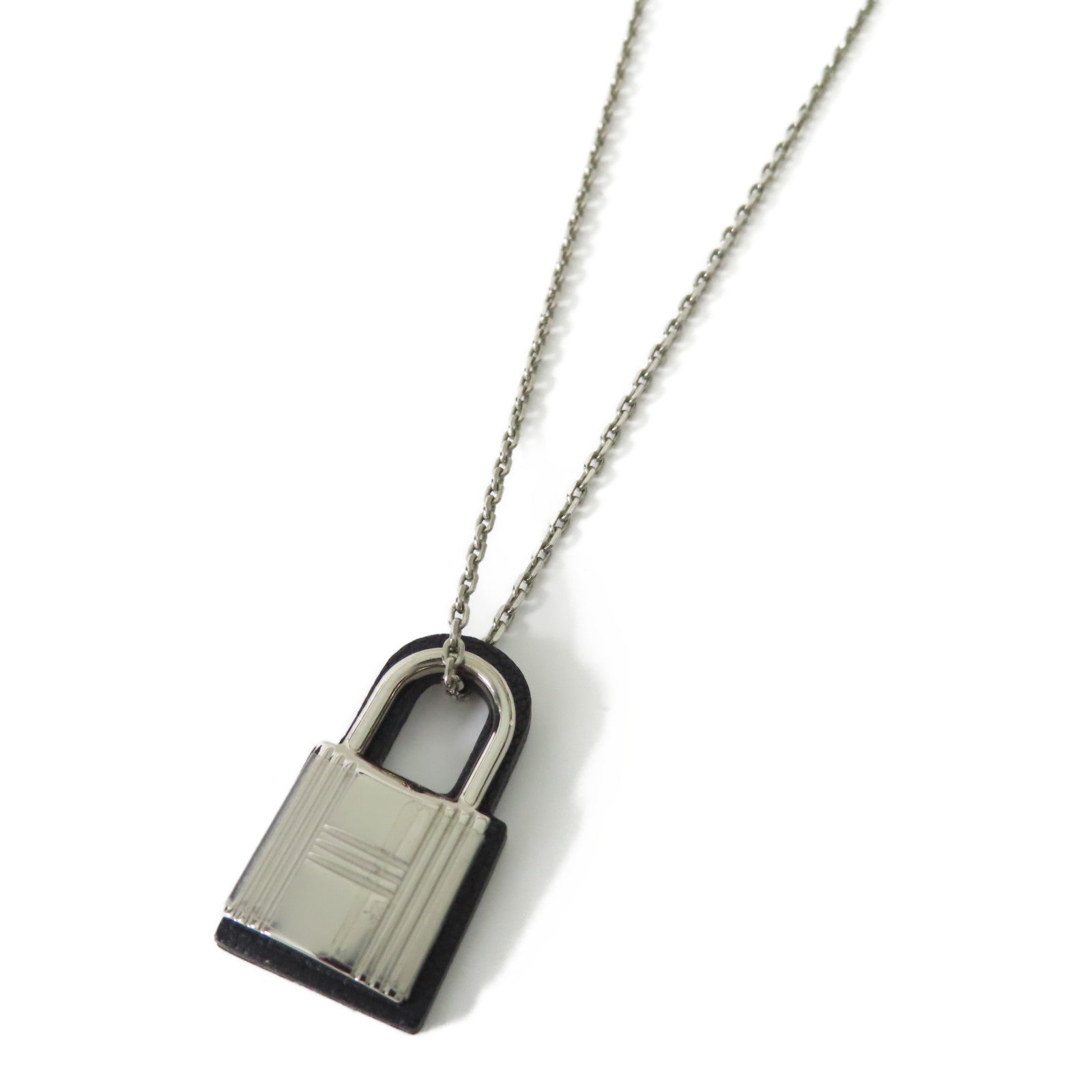HERMES O'Kelly Necklace Veau Swift Leather Metal Noir