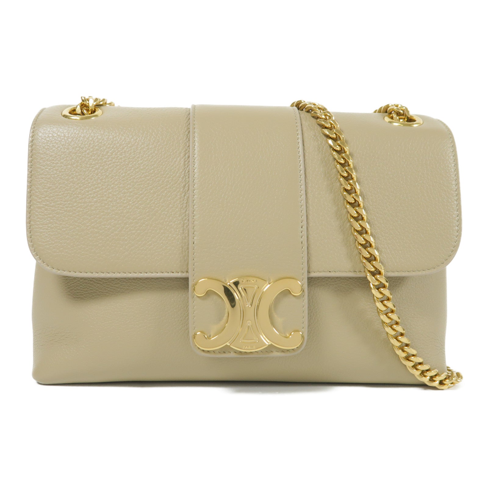 CELINE 牛皮皮革Shoulder Bag金扣鏈帶肩背袋