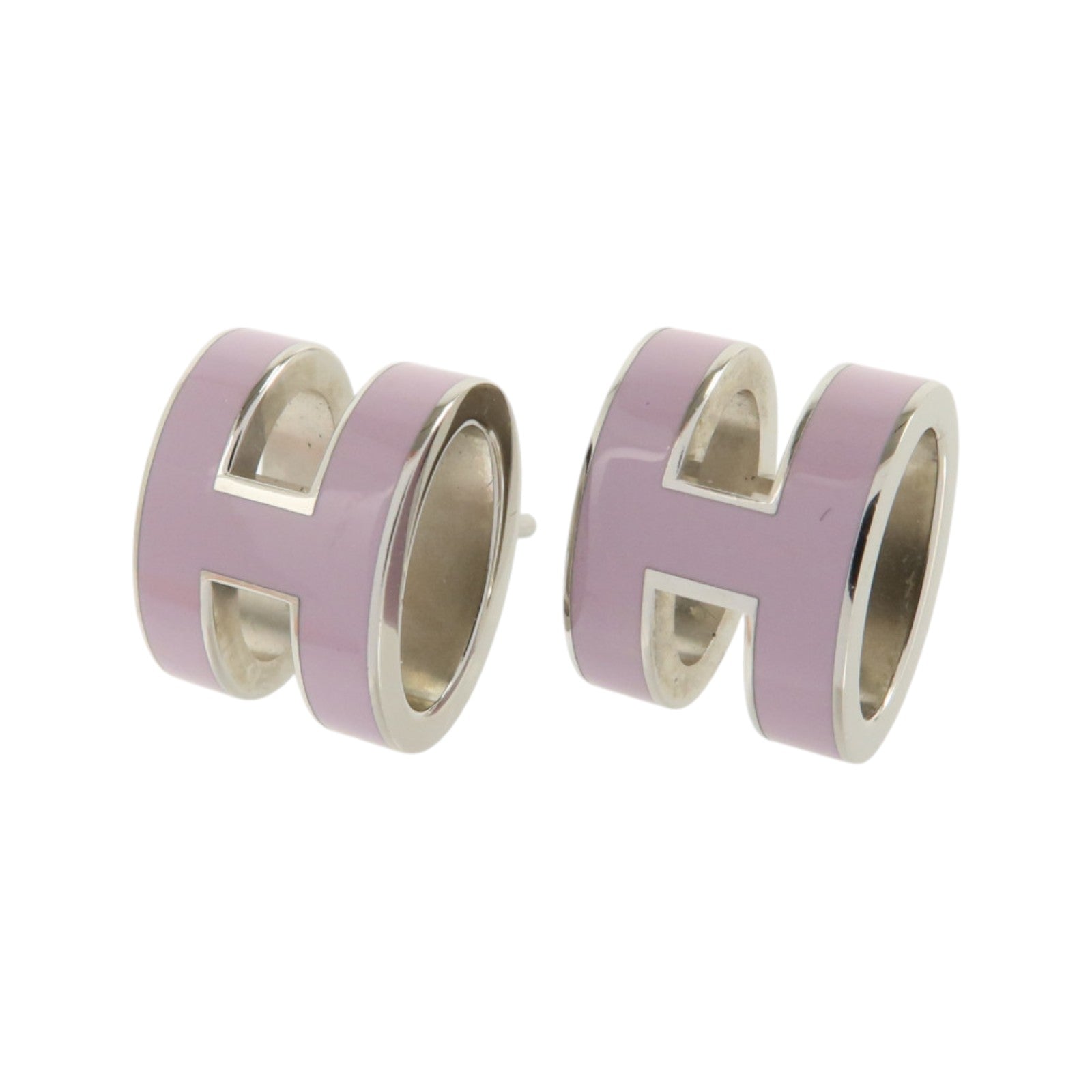 HERMES 金屬/琺瑯Pop H Earrings銀扣耳環