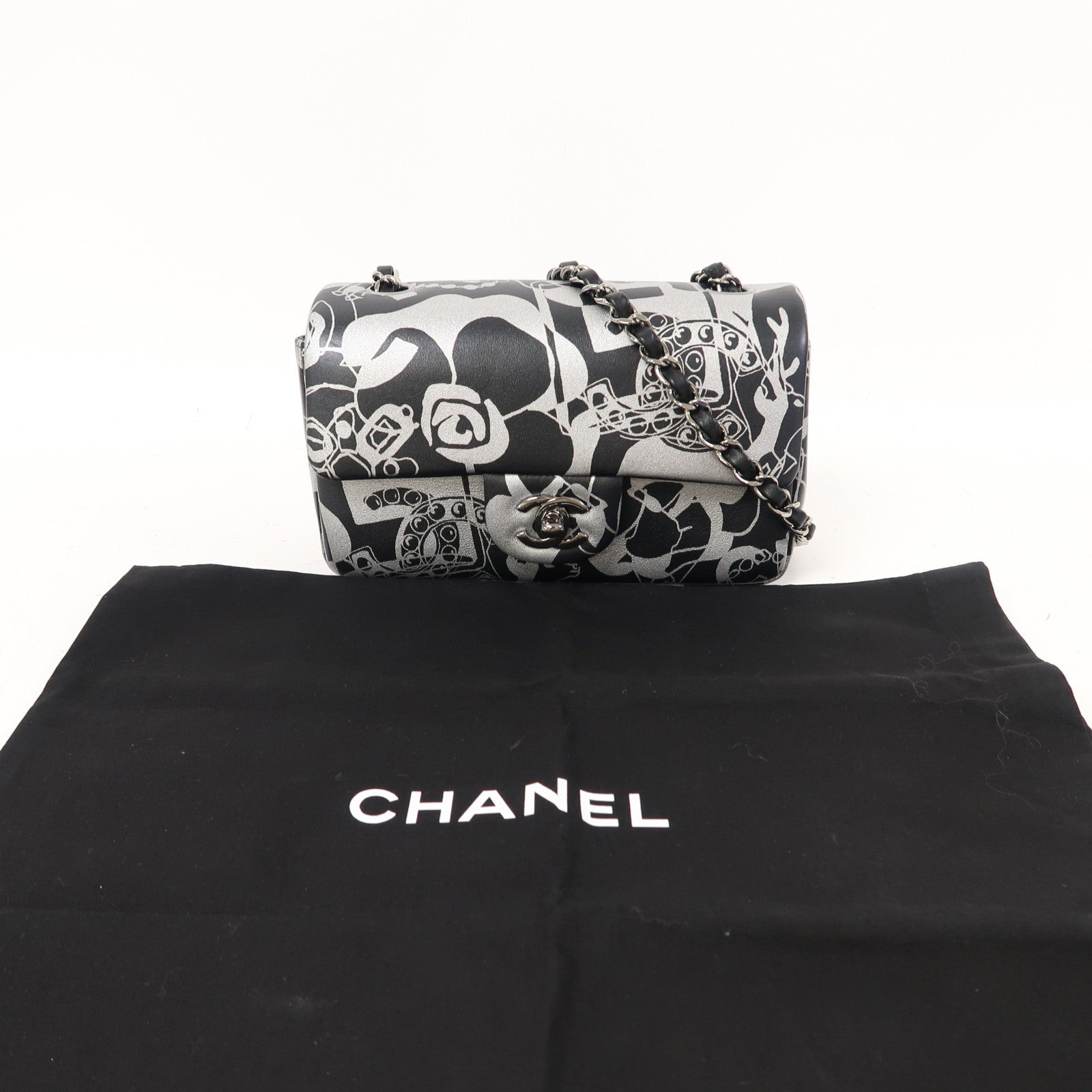CHANEL 【激減優惠】牛皮皮革Chain Shoulder銀扣鏈帶肩背袋黑色/銀色