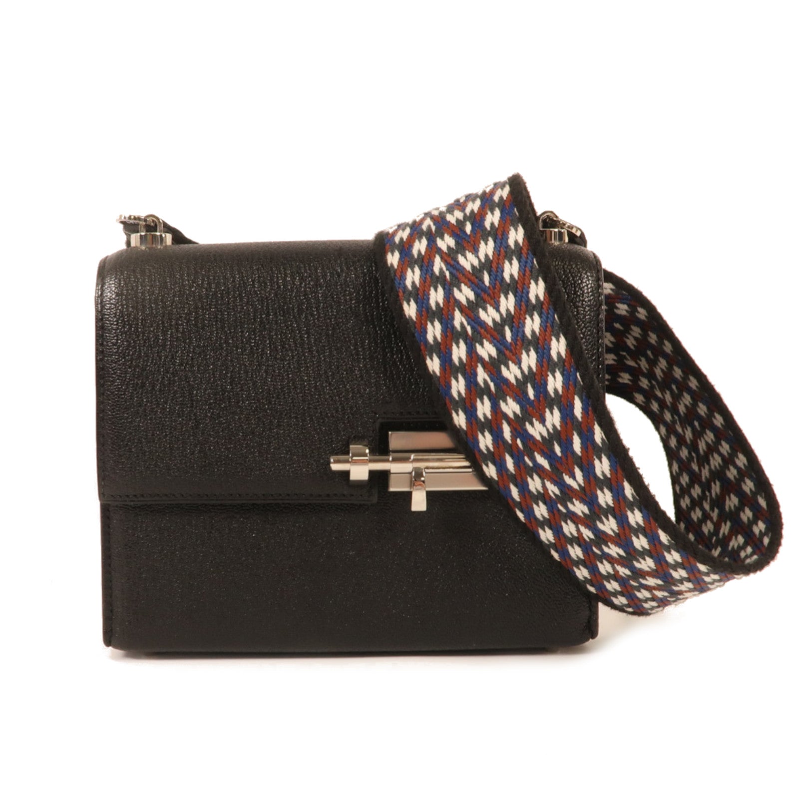 HERMES Chevre皮革Mini Verrou銀扣肩背袋