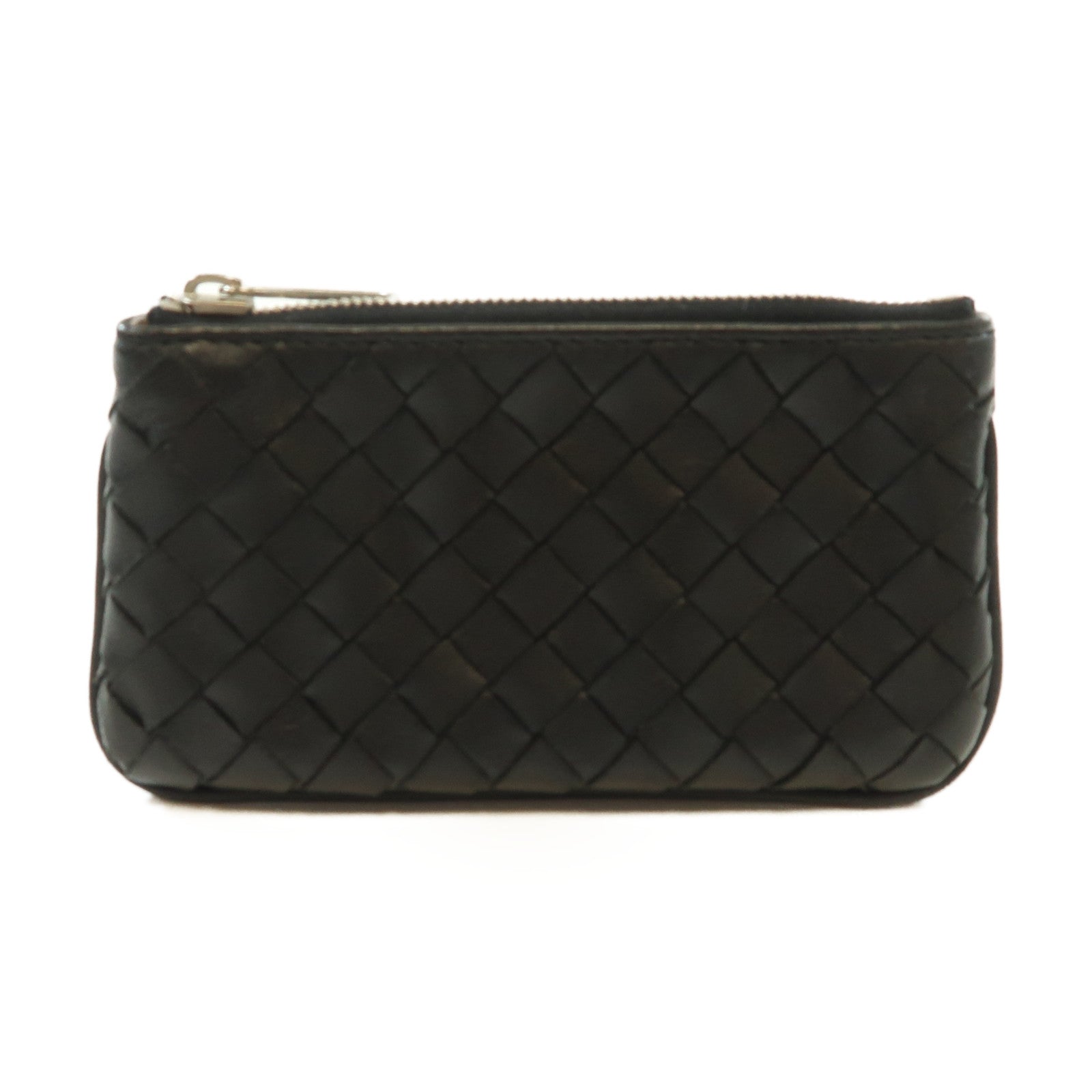 BOTTEGA VENETA 織紋羊皮皮革Coin Case銀扣零錢包黑色– Brand