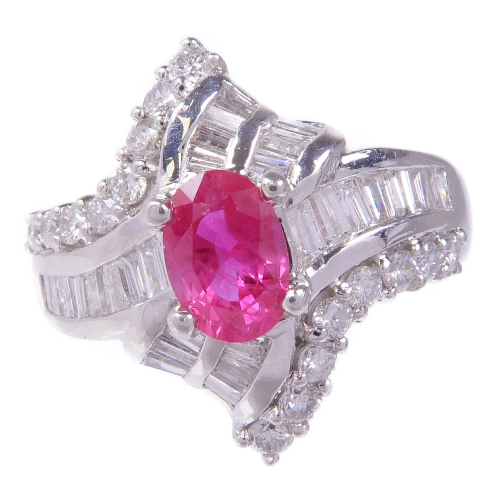 JEWELRY PT900鉑金Ruby Diamond Ring紅寶石/鑽石戒指US#5.75