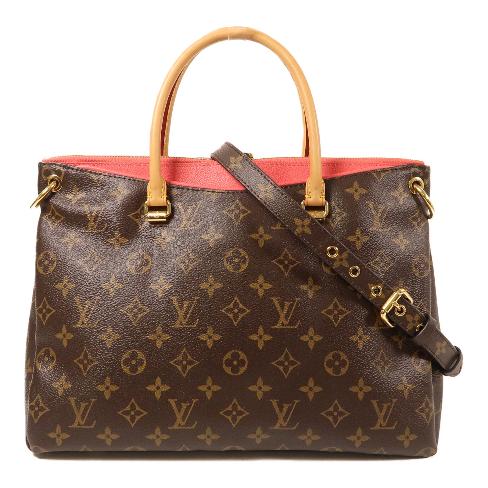 LOUIS VUITTON Monogram Pallas金扣手挽肩背兩用袋棕色/紅色
