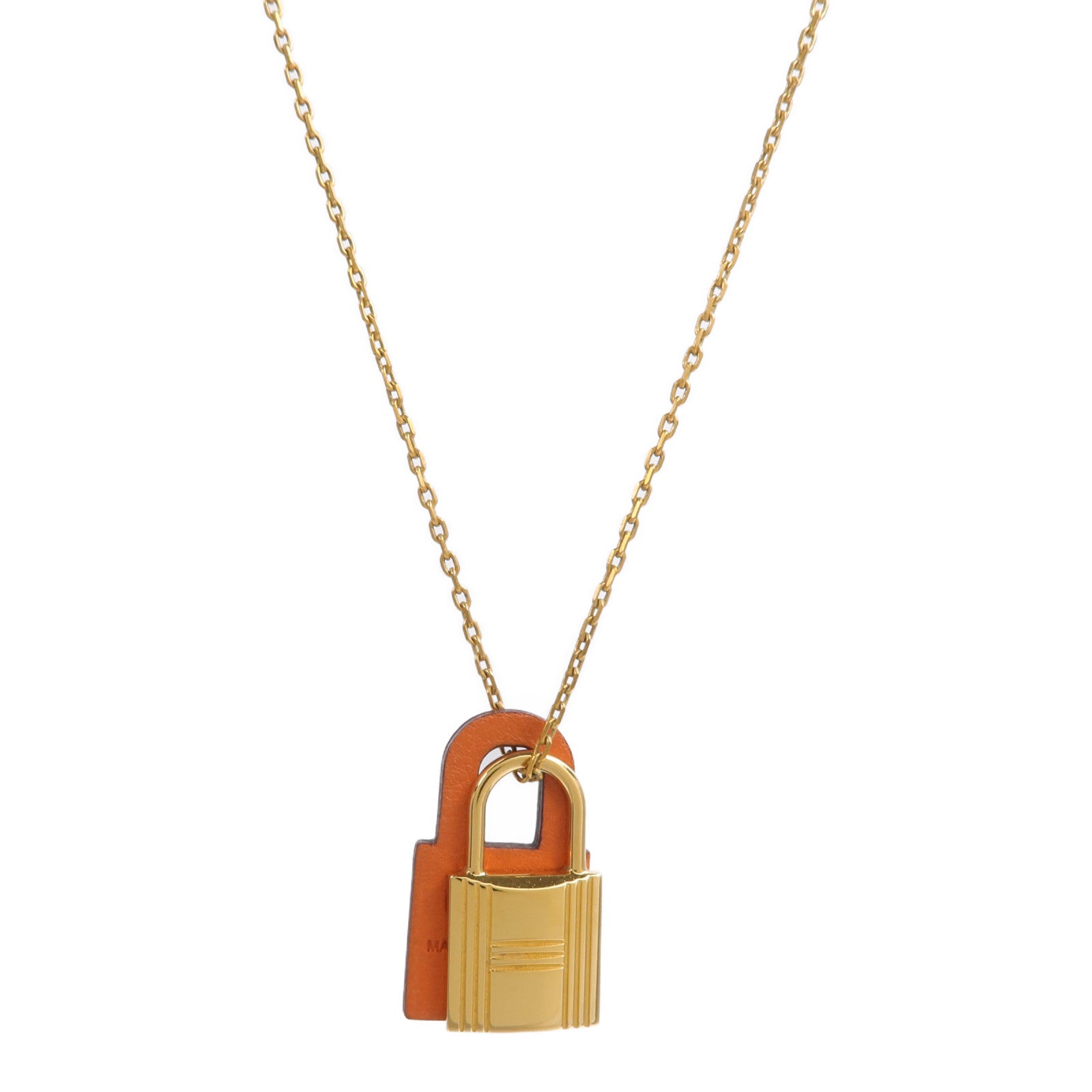 HERMES 金屬/Swift皮革O'Kelly Necklace項鍊Orange