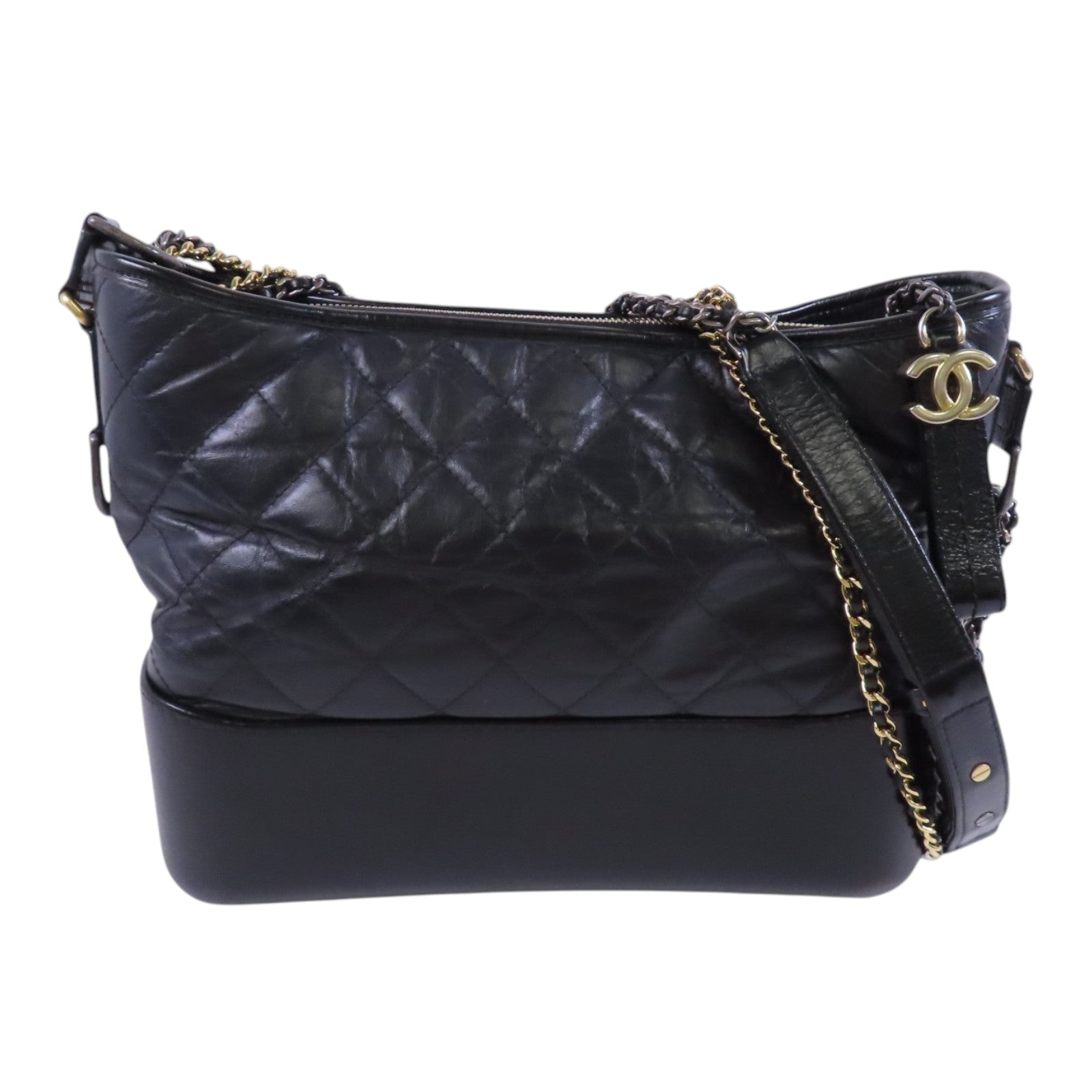 CHANEL 牛皮皮革Gabrielle Medium金扣鏈帶肩背袋