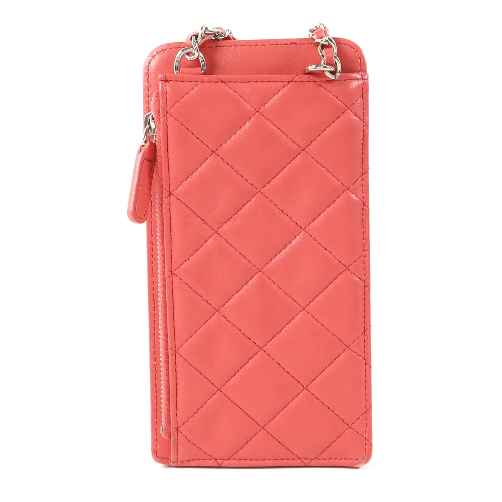 CHANEL 羊皮皮革Phone Holder Chain Shoulder銀扣鏈帶肩背袋