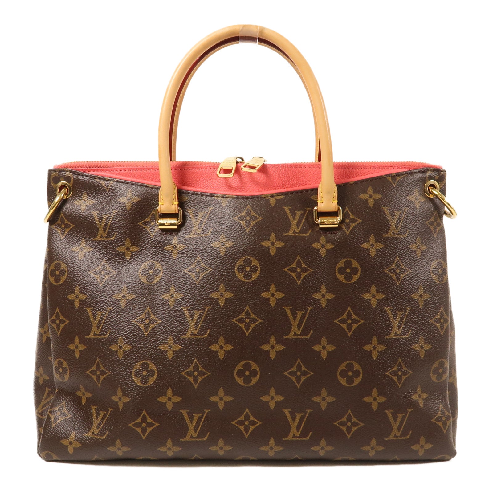 LOUIS VUITTON Monogram Pallas金扣手挽肩背兩用袋棕色/紅色