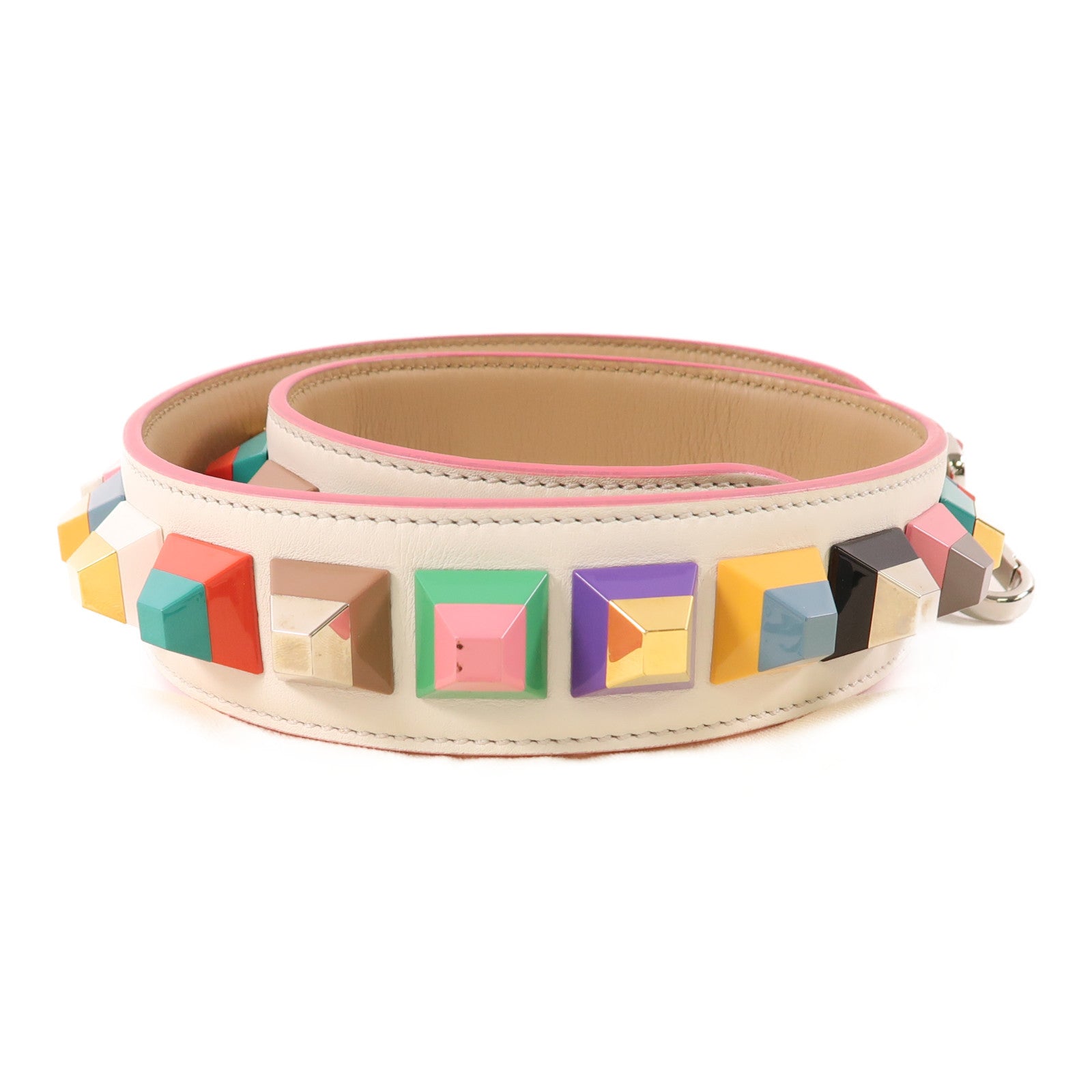 FENDI SHW Shoulder Strap Calfskin Leather PVC White Multicolor