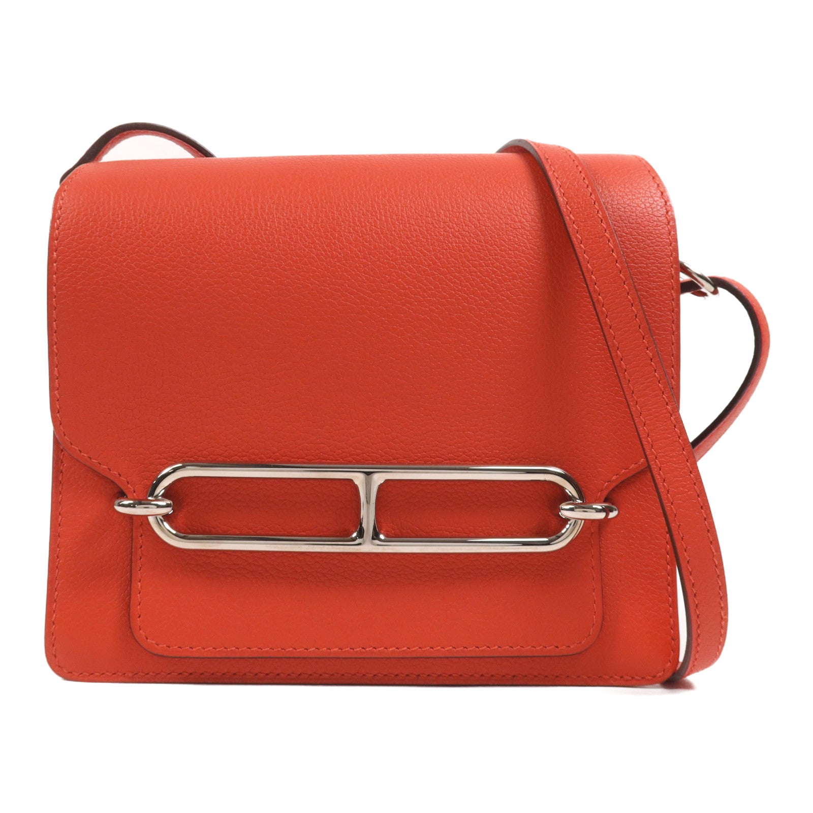 HERMES Evercolor皮革Mini Roulis銀扣肩背袋Rouge Tomate