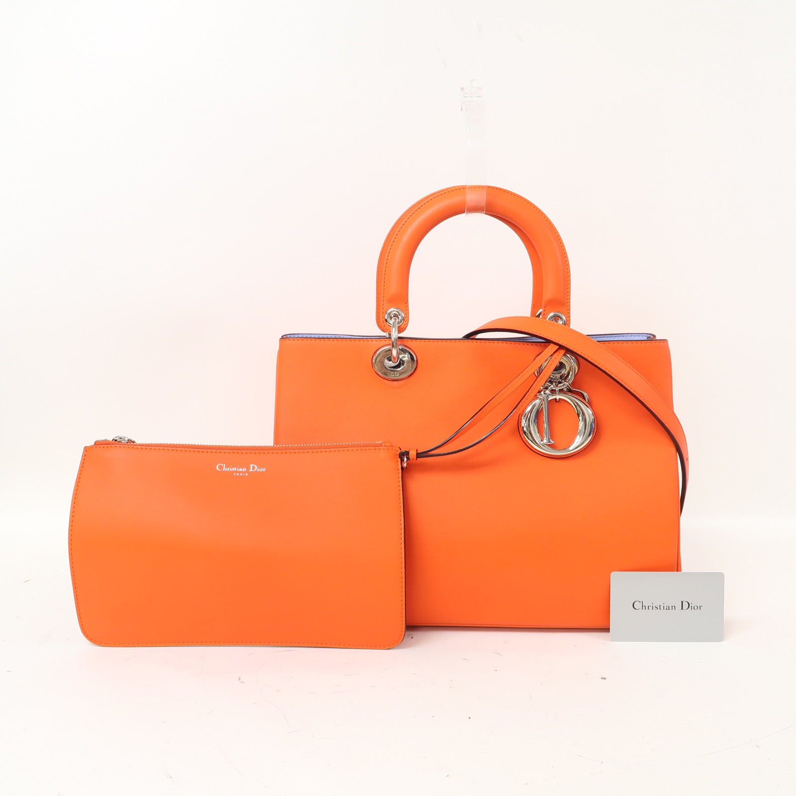 Dior (PRICE DOWN) CD SHW Diorissimo 2 Way Shoulder Bag Calfskin Leather Orange