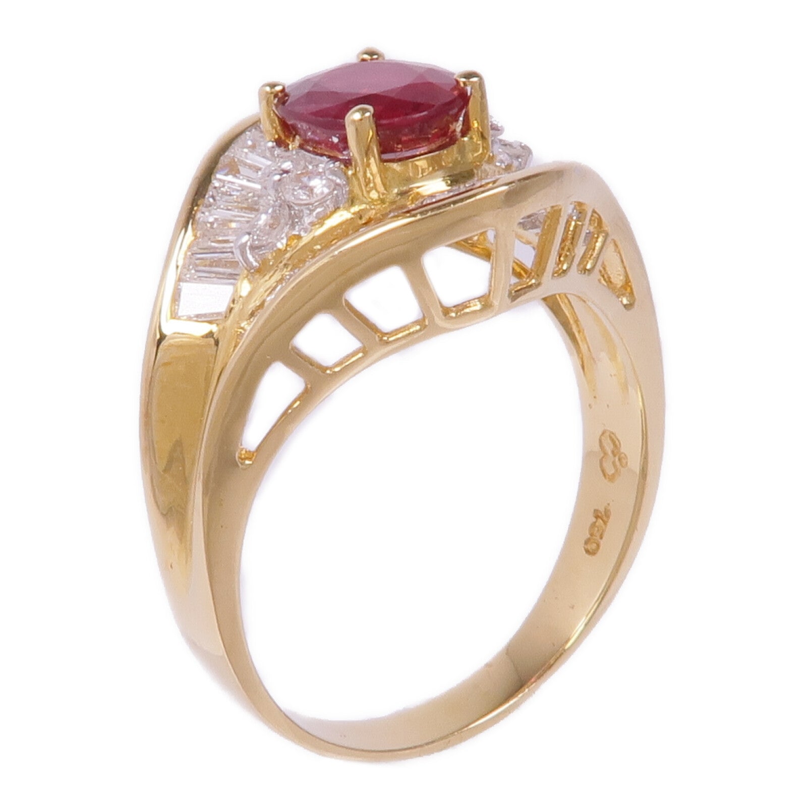 JEWELRY 18K黄金Ruby Diamond Ring紅寶石/鑽石戒指US#6.75