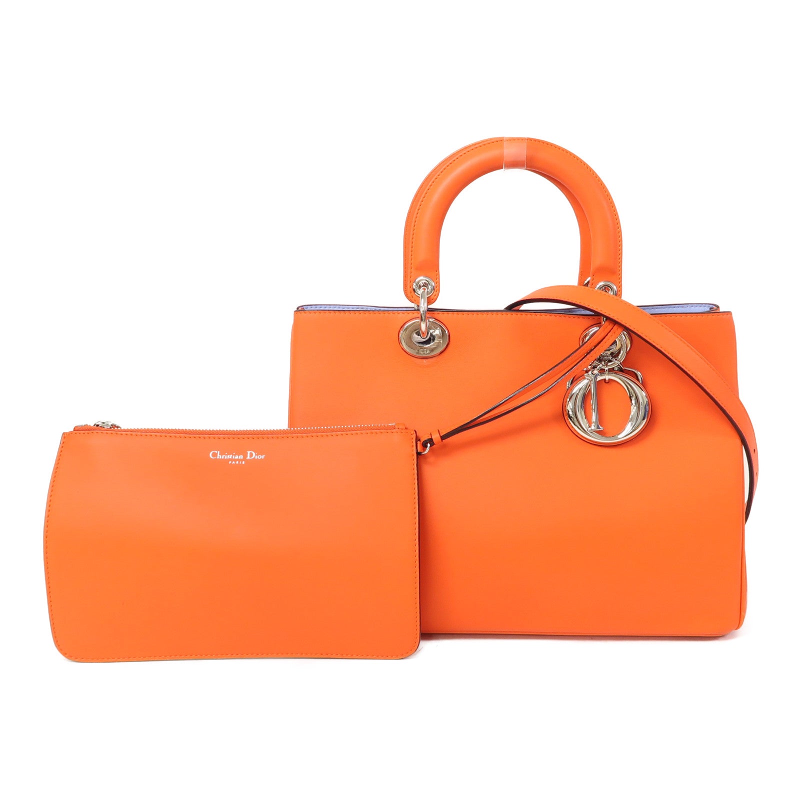 Dior (PRICE DOWN) CD SHW Diorissimo 2 Way Shoulder Bag Calfskin Leather Orange