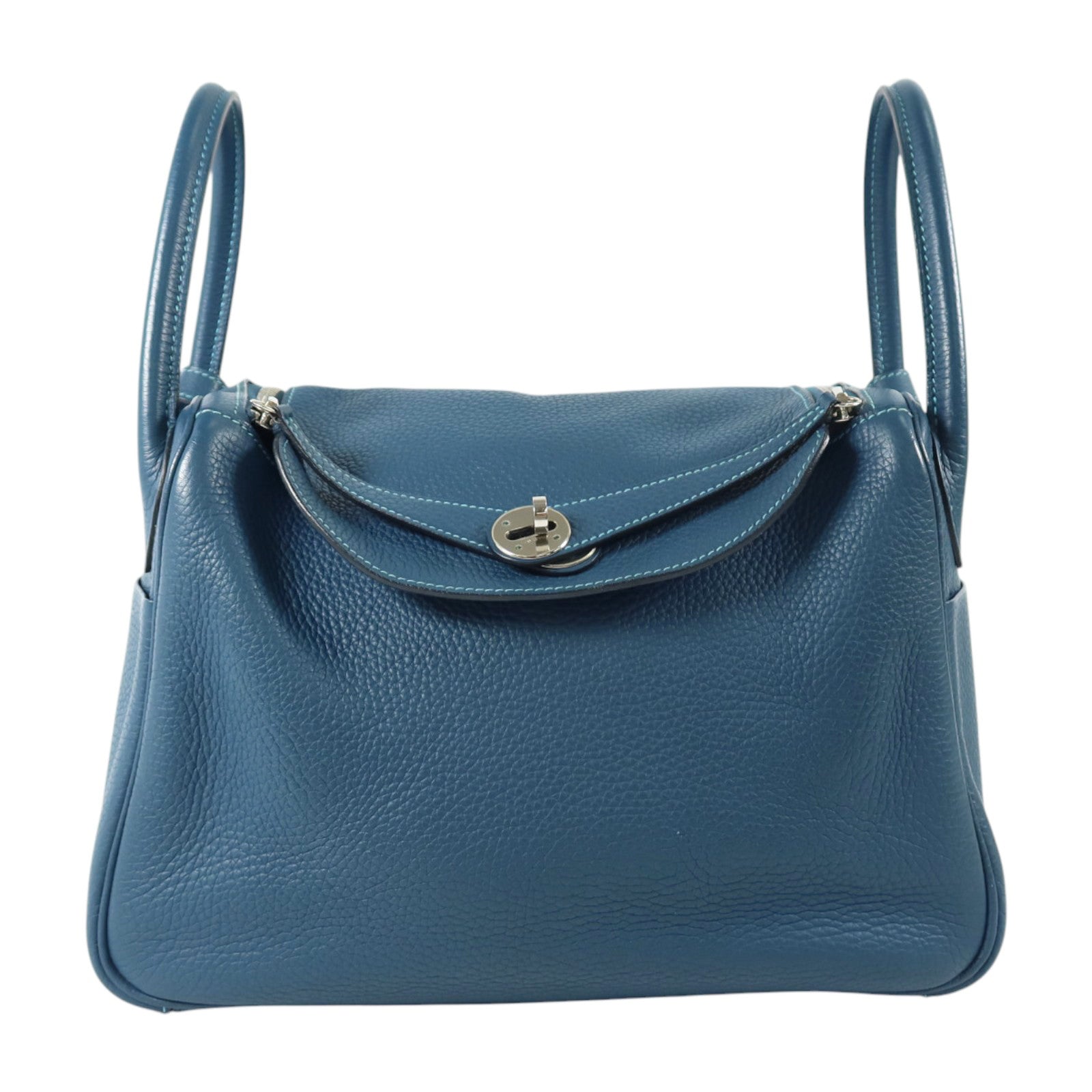 HERMES Clemence皮革Lindy 30銀扣手挽肩背兩用袋Turquoise/Colvert