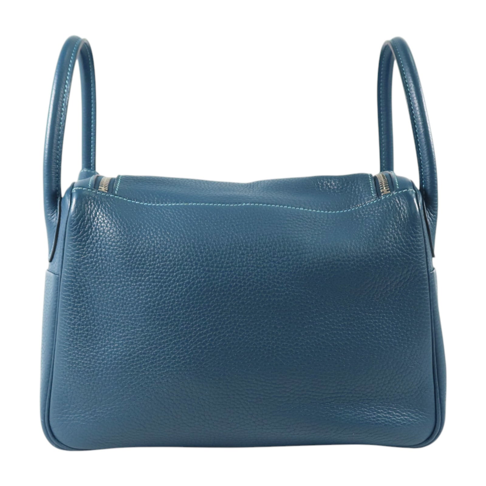 HERMES Clemence皮革Lindy 30銀扣手挽肩背兩用袋Turquoise/Colvert