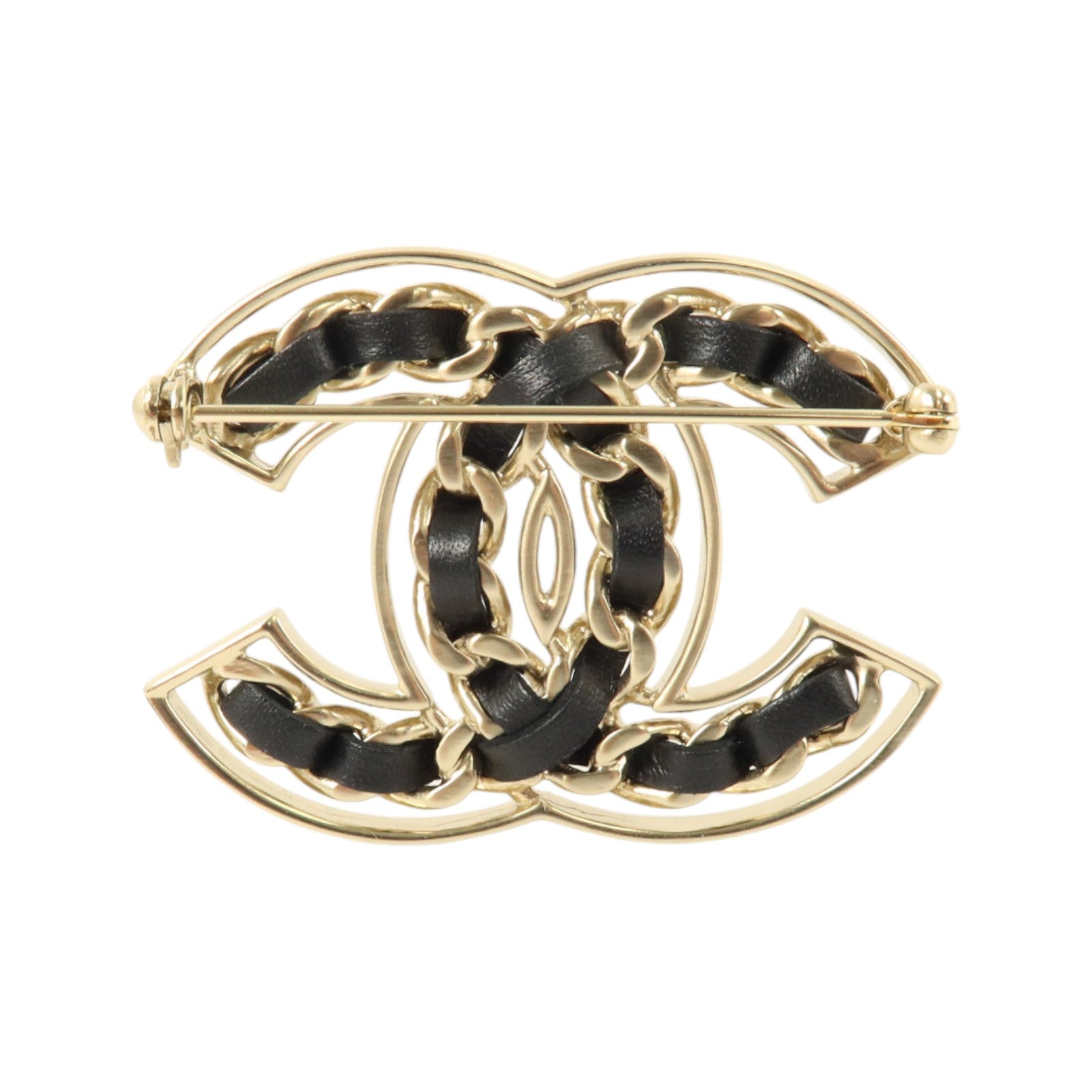 CHANEL 金屬/羊皮皮革Brooch金扣胸針