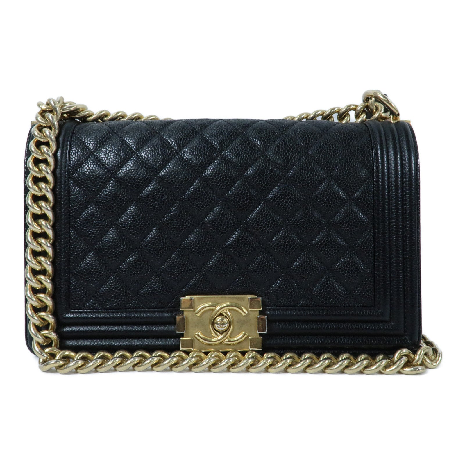 CHANEL 牛皮皮革Boy 25金扣鏈帶肩背袋