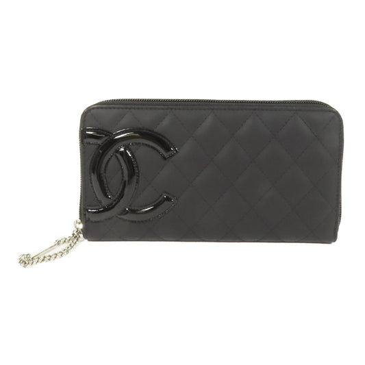 CHANEL 牛皮皮革Cambon銀扣長錢包