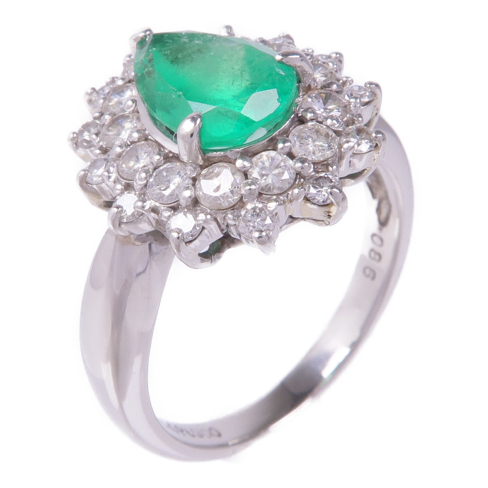 JEWELRY PT900鉑金Emerald Diamond Ring綠寶石/鑽石戒指US#7