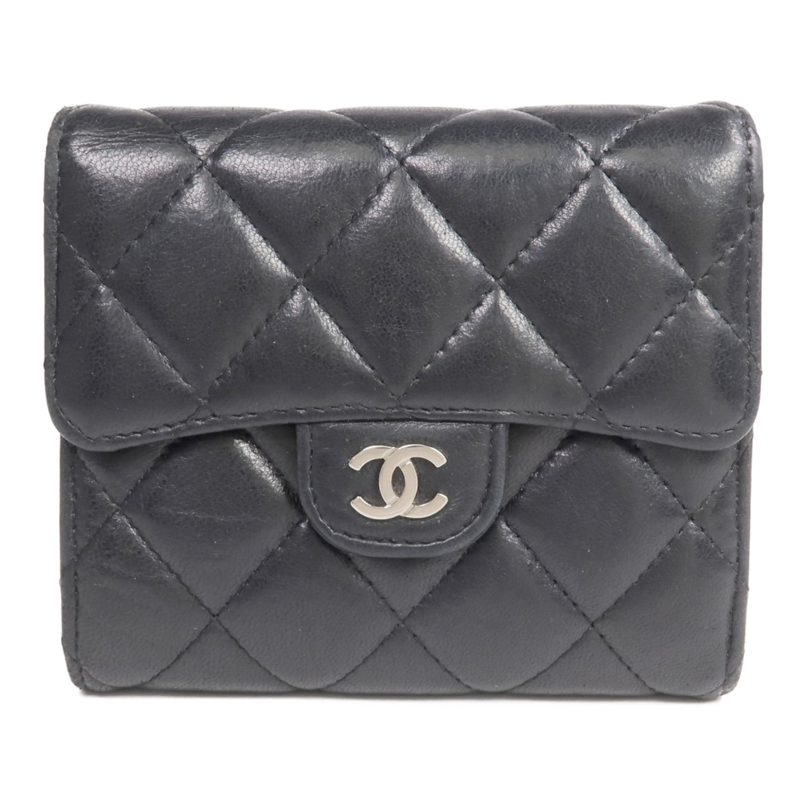 CHANEL 羊皮皮革Fold Wallet銀扣錢包