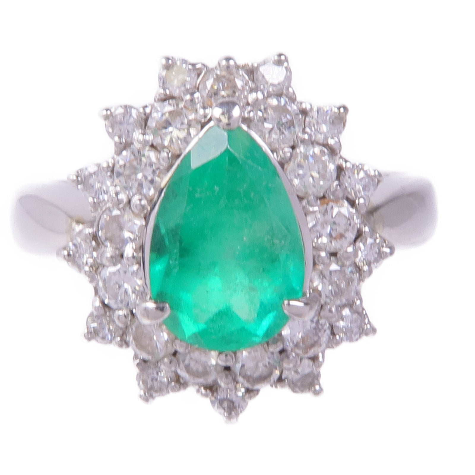 JEWELRY PT900鉑金Emerald Diamond Ring綠寶石/鑽石戒指US#7