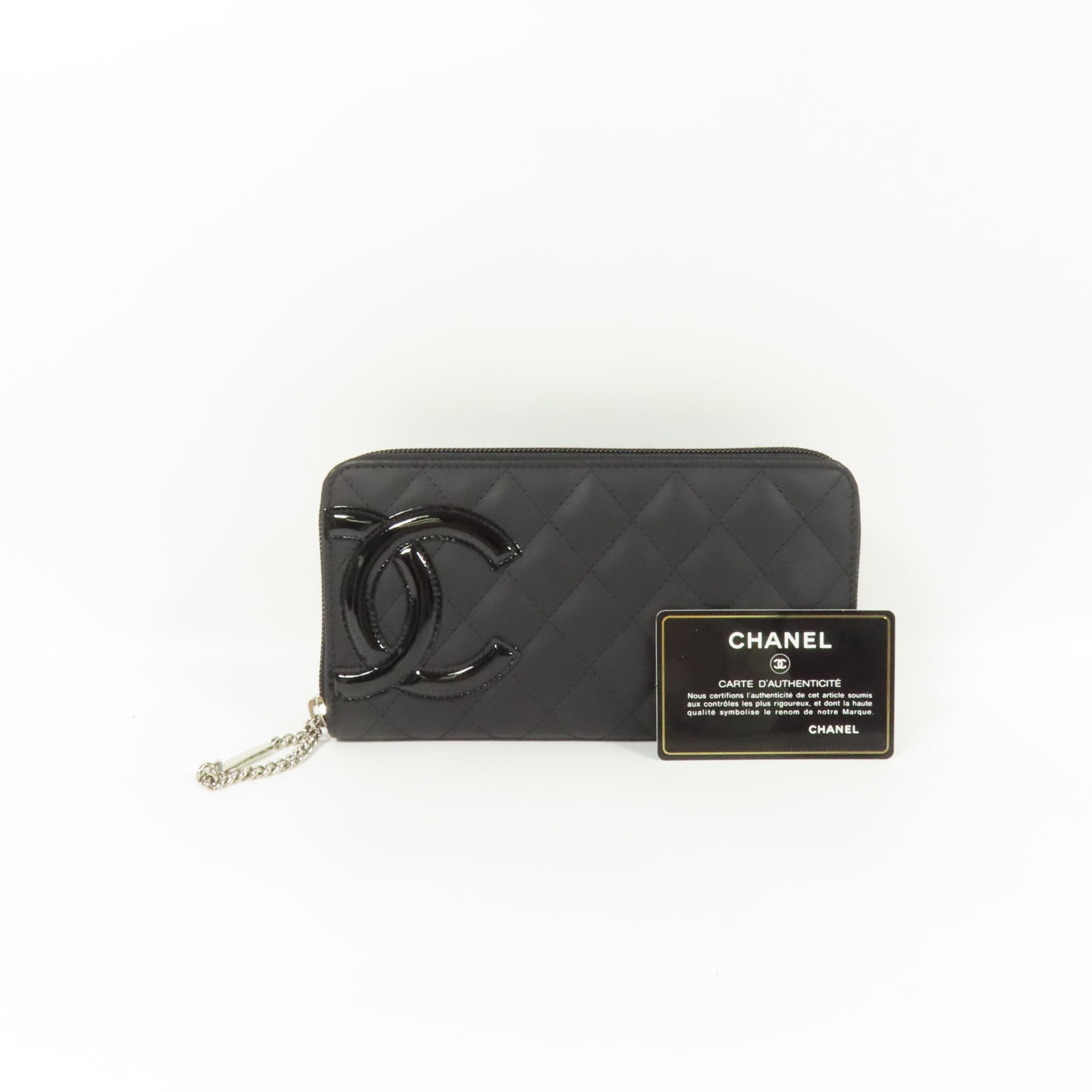 CHANEL 牛皮皮革Cambon銀扣長錢包
