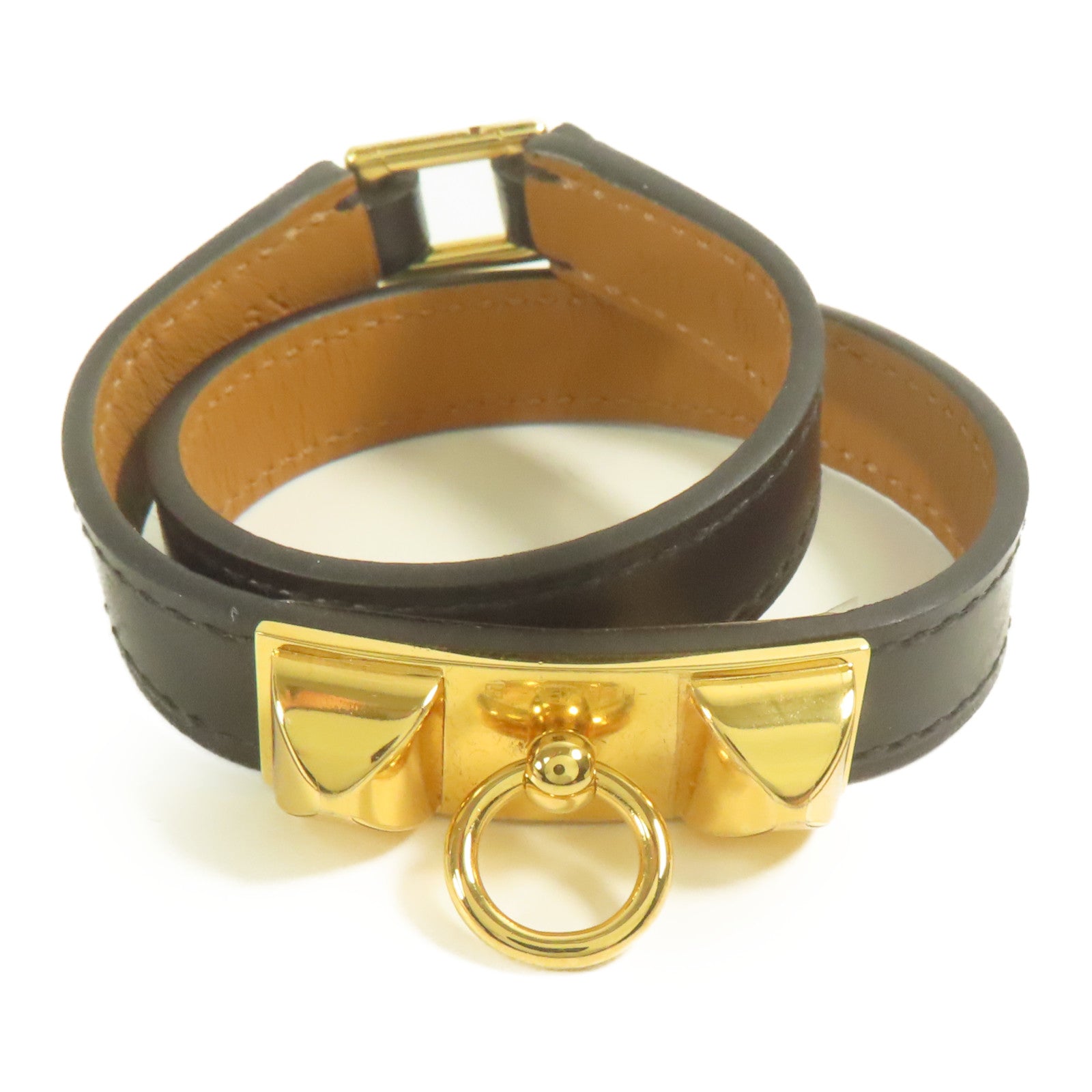 HERMES 皮革CDC Bracelet XS金扣手帶Noir