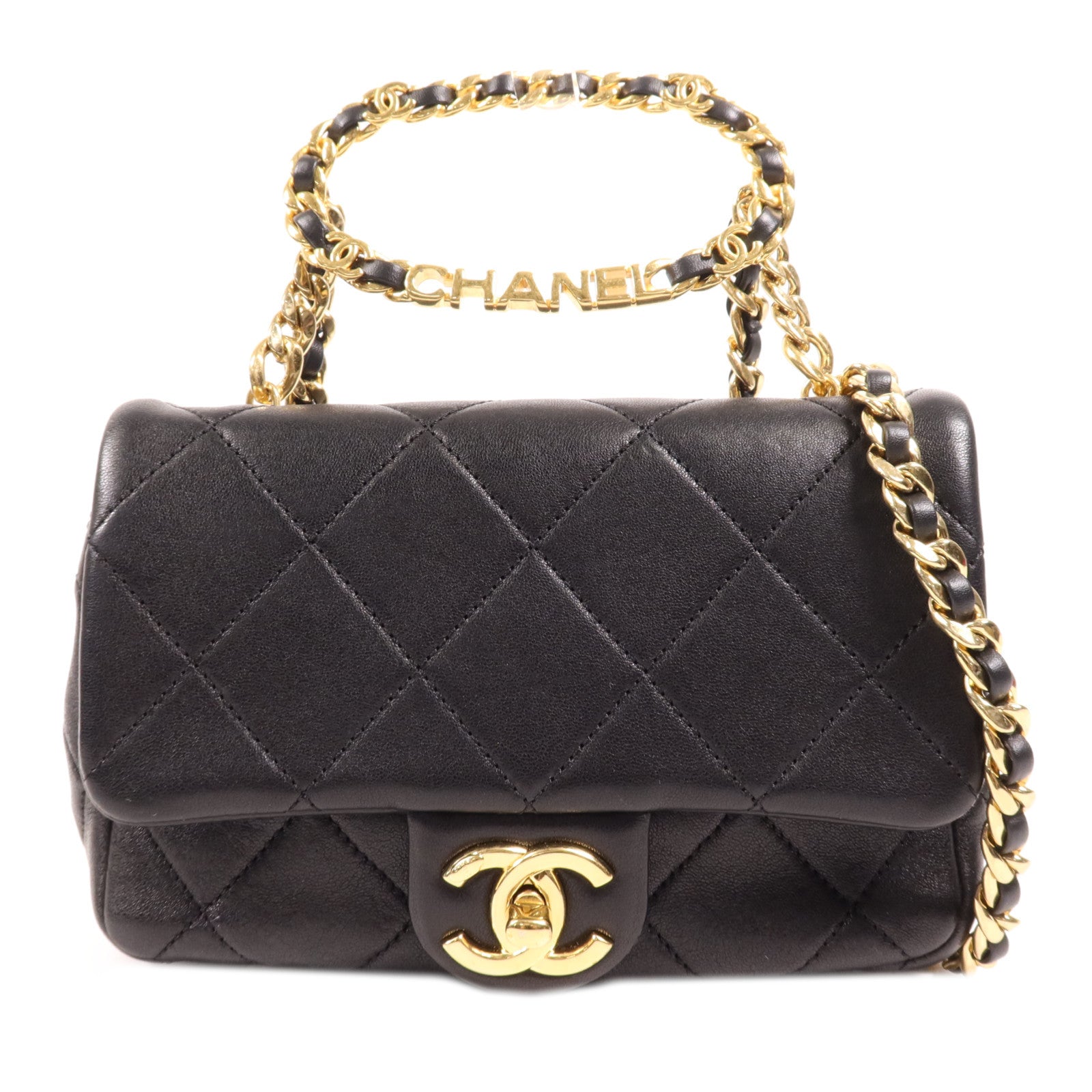 CHANEL 羊皮皮革Chain Shoulder金扣手挽肩背兩用袋