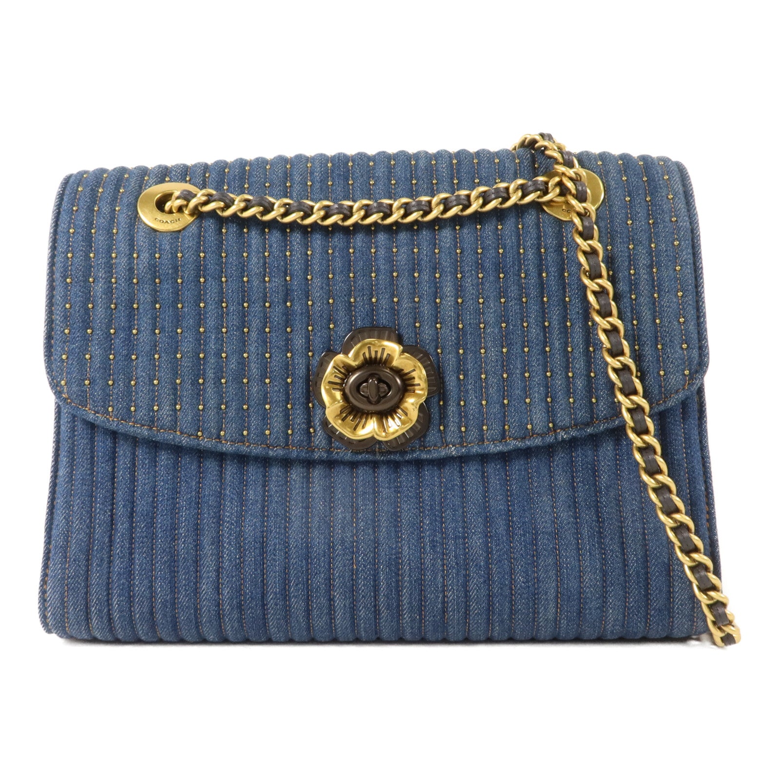 COACH 牛仔布料Chain Shoulder Bag鏈帶肩背袋
