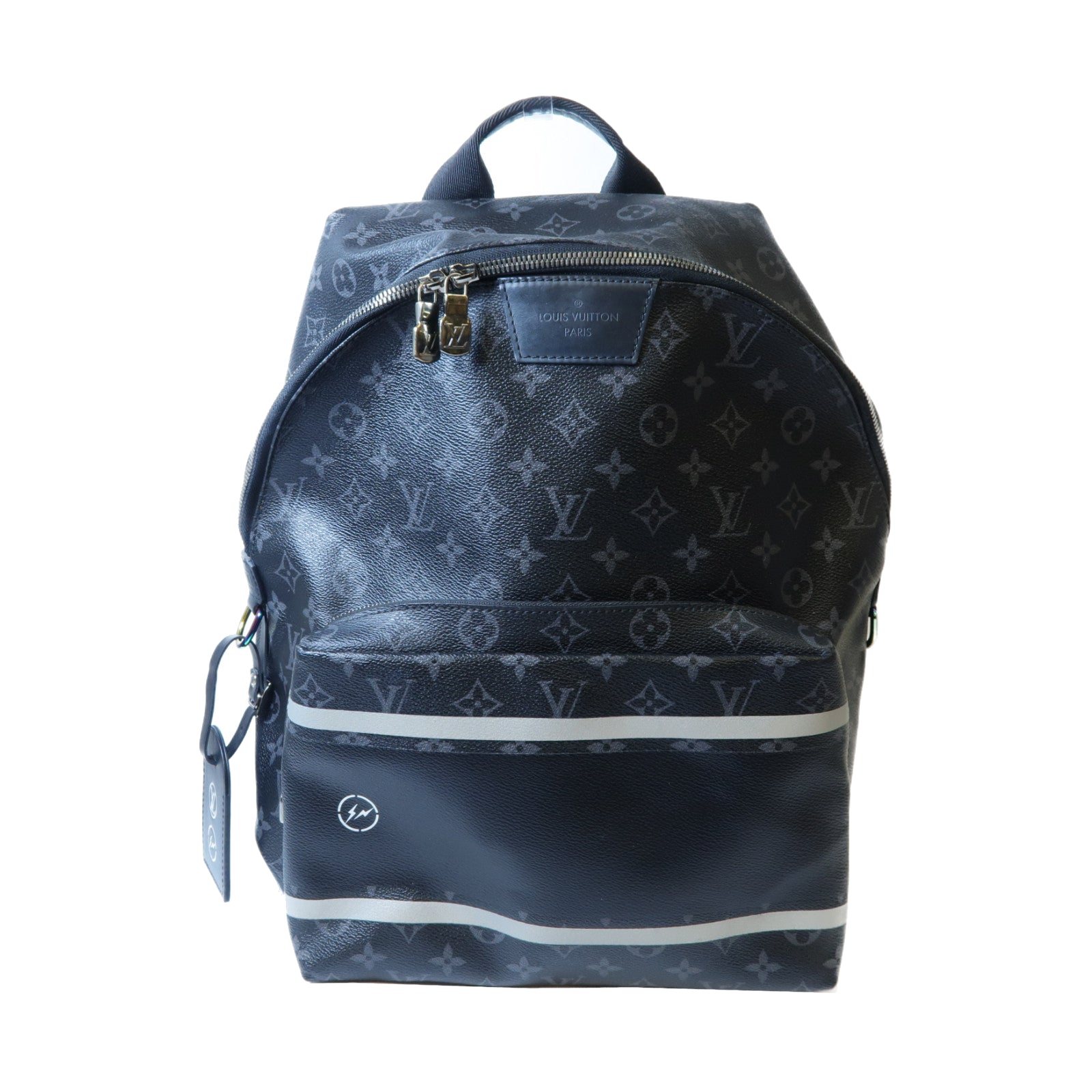 fragment louis vuitton backpack LOUIS VUITTON Monogram Eclipse LV x Fragment Apollo銀扣背包黑色