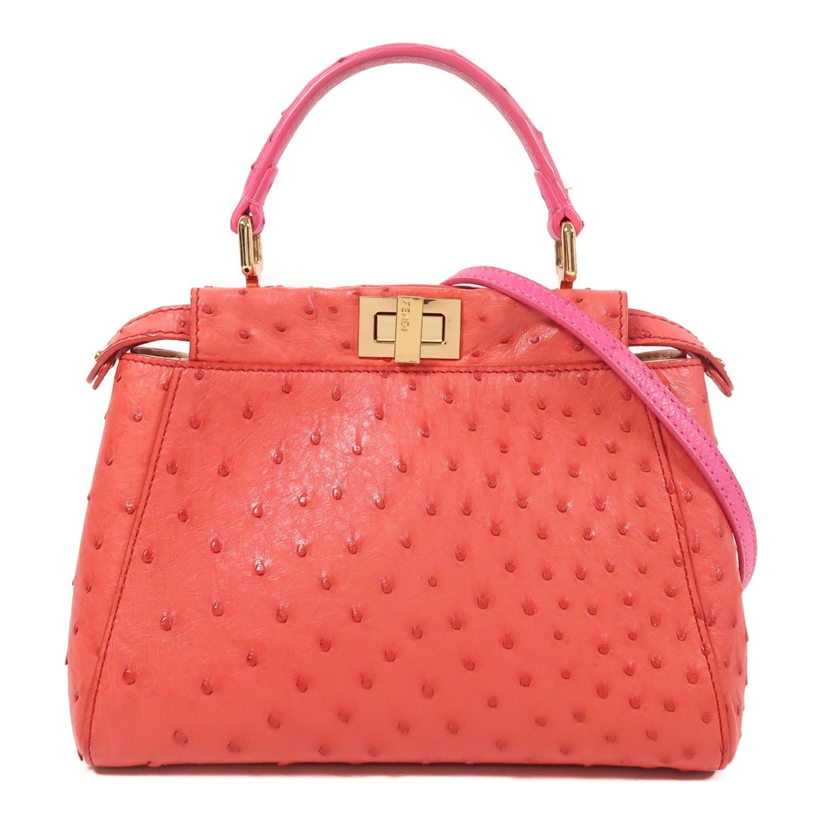 FENDI 鴕鳥皮革Peekaboo金扣手挽肩背兩用袋