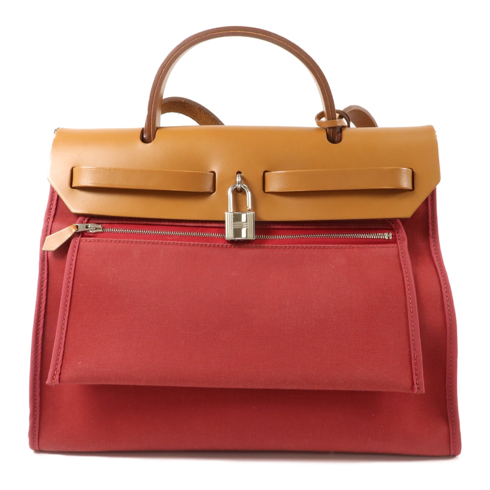 HERMES 帆布Herbag PM手挽肩背兩用袋Rubis/Fauve