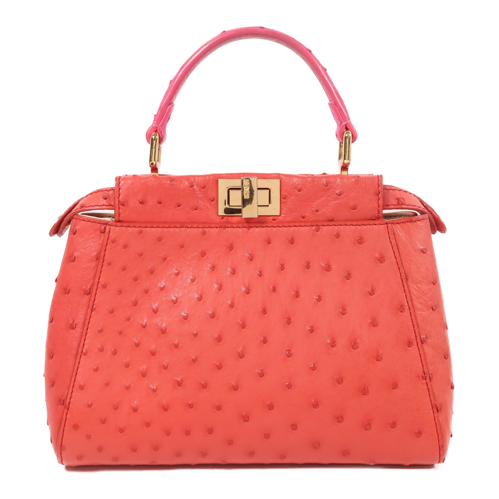 FENDI 鴕鳥皮革Peekaboo金扣手挽肩背兩用袋