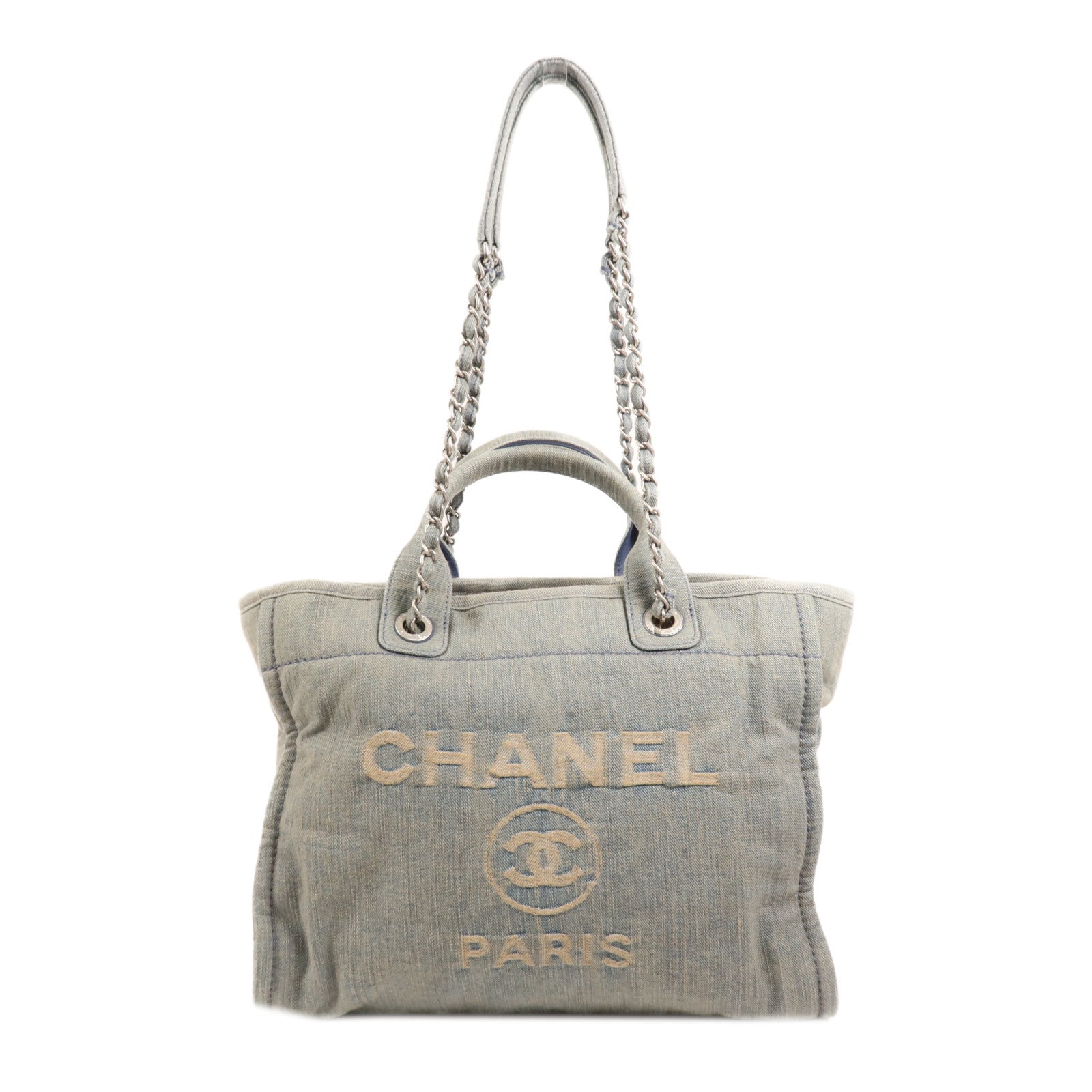 CHANEL 牛仔布Deauville Tote Small銀扣手挽肩背兩用袋